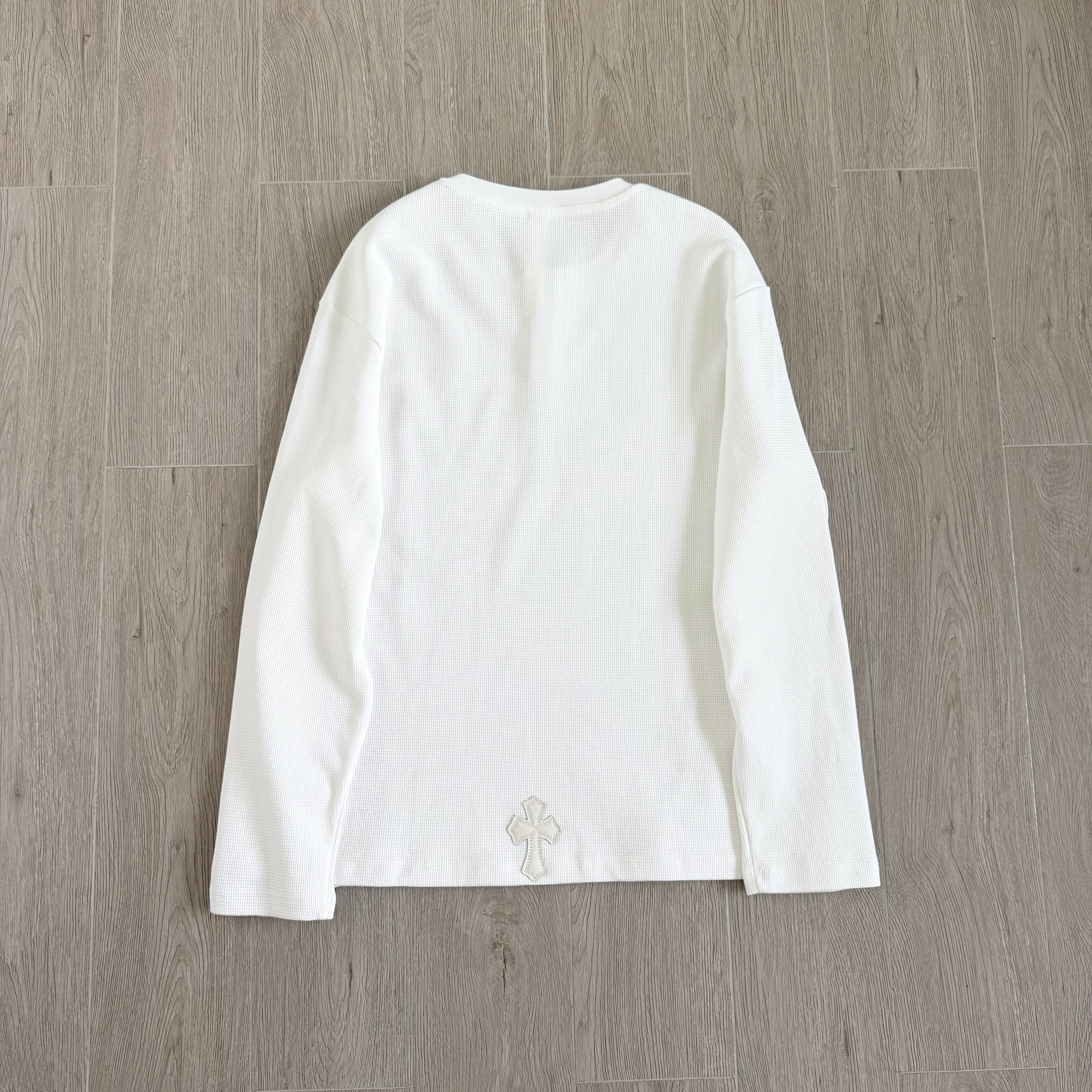 925 Chrome Hearts 克罗心 亨利领前后十字架贴标华夫格T恤 卫衣 长袖 白色 黑色 
