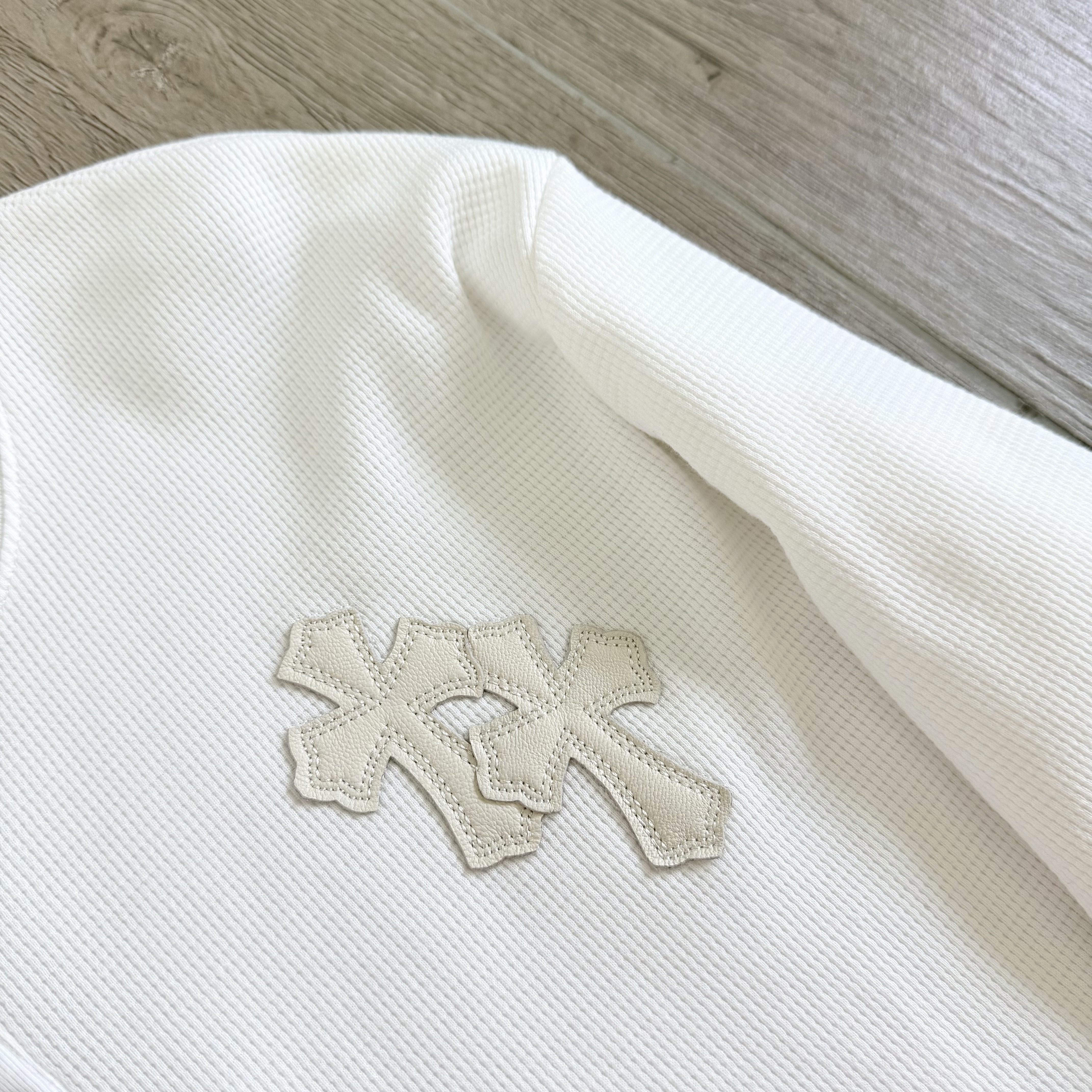 925 Chrome Hearts 克罗心 亨利领前后十字架贴标华夫格T恤 卫衣 长袖 白色 黑色 