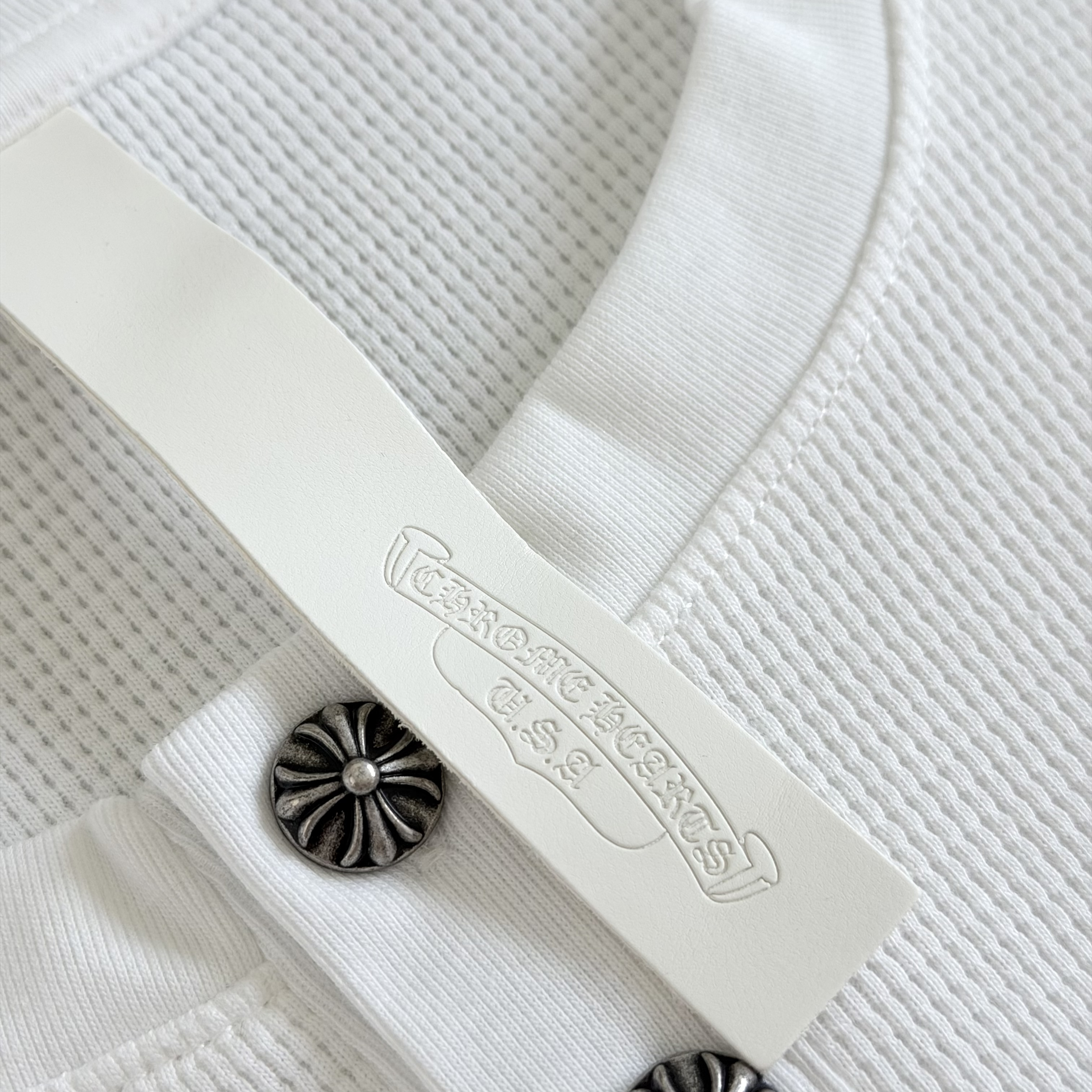925 Chrome Hearts 克罗心 亨利领前后十字架贴标华夫格T恤 卫衣 长袖 白色 黑色 