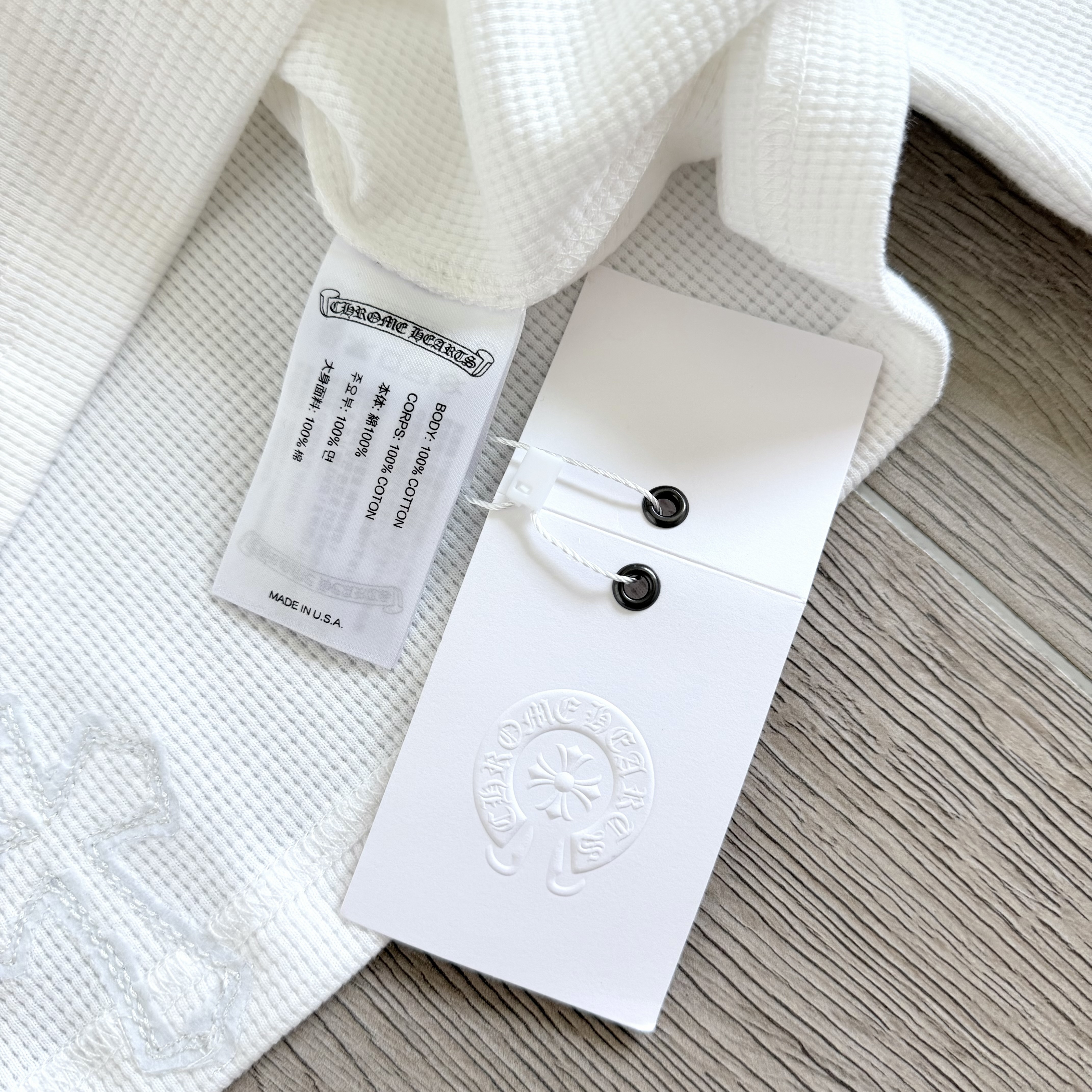 925 Chrome Hearts 克罗心 亨利领前后十字架贴标华夫格T恤 卫衣 长袖 白色 黑色 