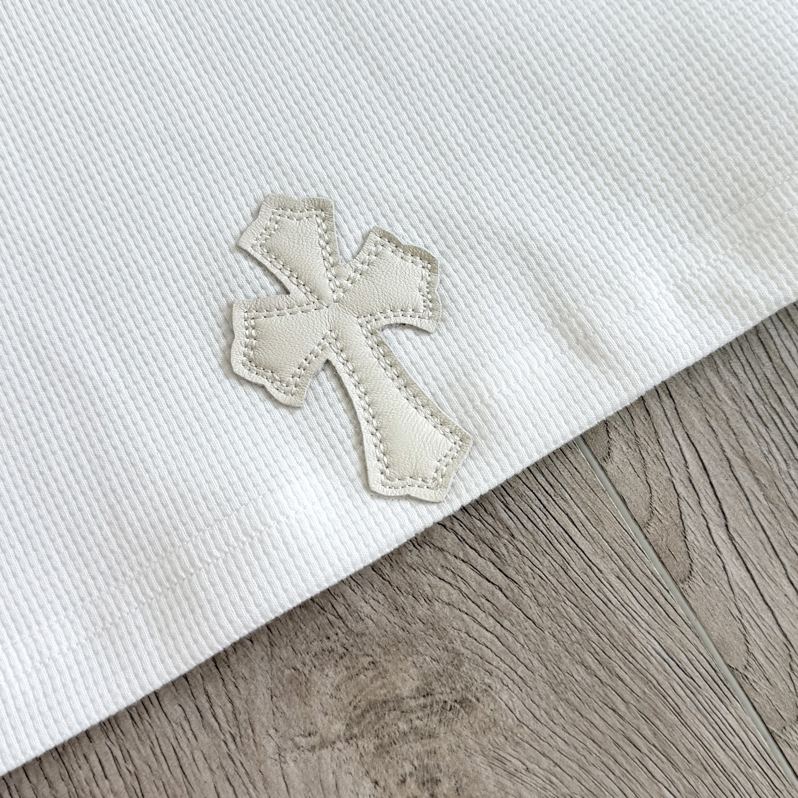 925 Chrome Hearts 克罗心 亨利领前后十字架贴标华夫格T恤 卫衣 长袖 白色 黑色 