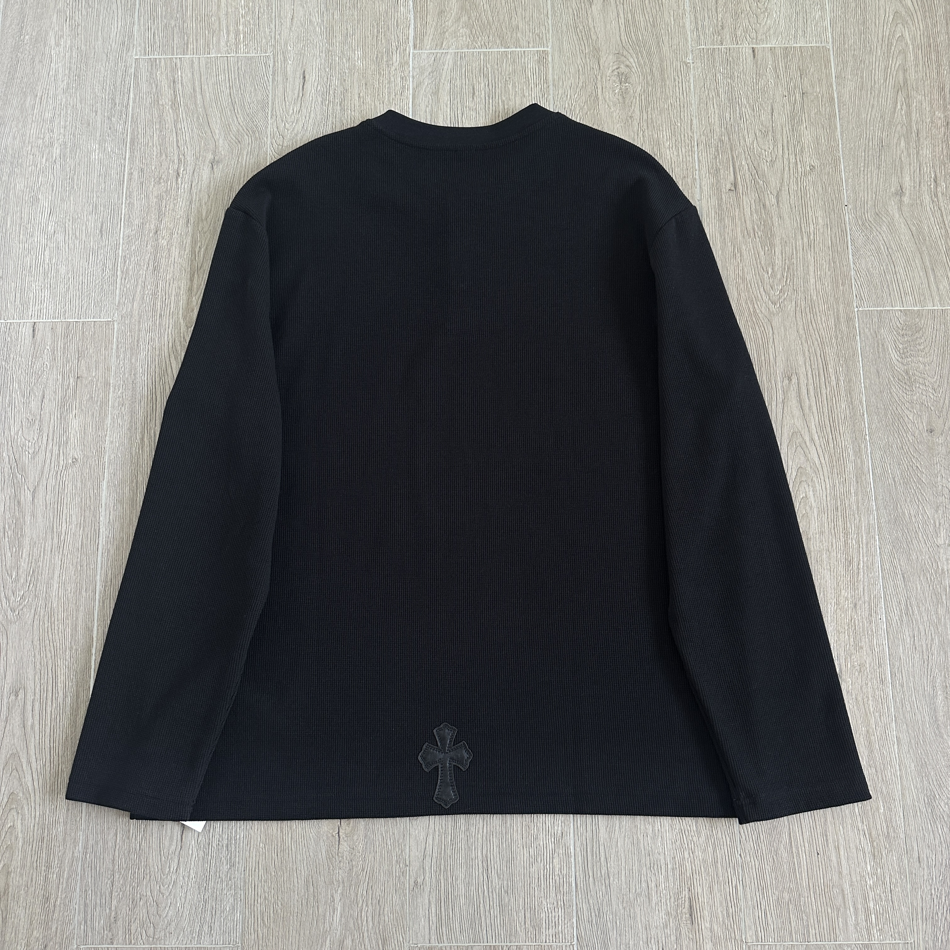 925 Chrome Hearts 克罗心 亨利领前后十字架贴标华夫格T恤 卫衣 长袖 白色 黑色 