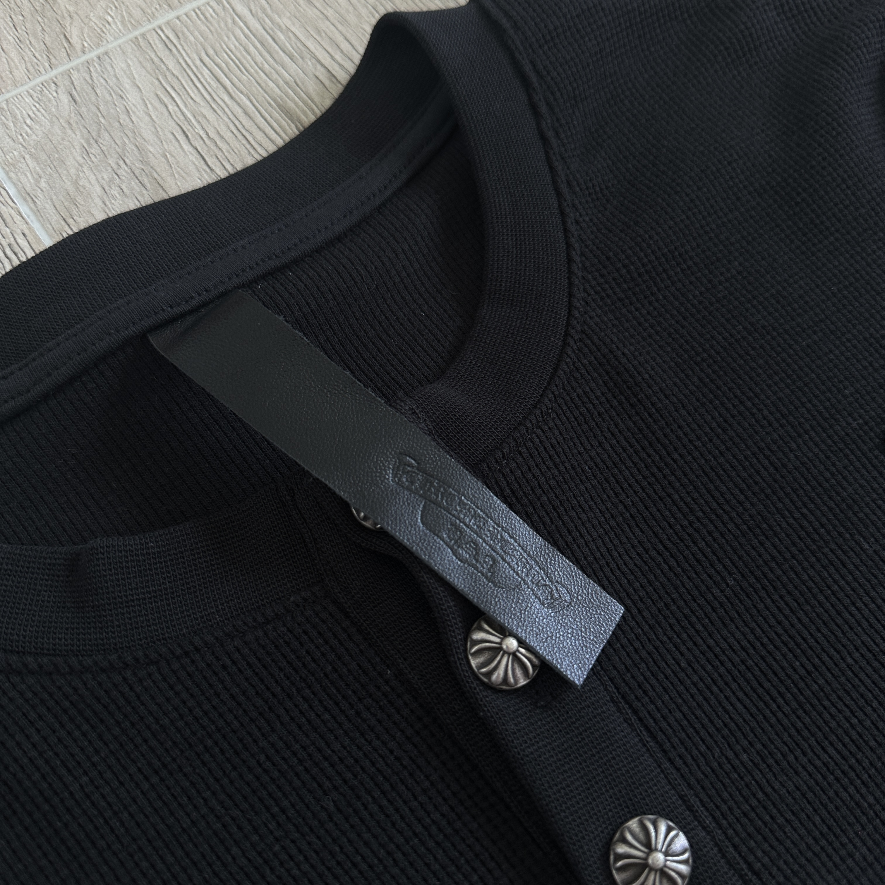 925 Chrome Hearts 克罗心 亨利领前后十字架贴标华夫格T恤 卫衣 长袖 白色 黑色 