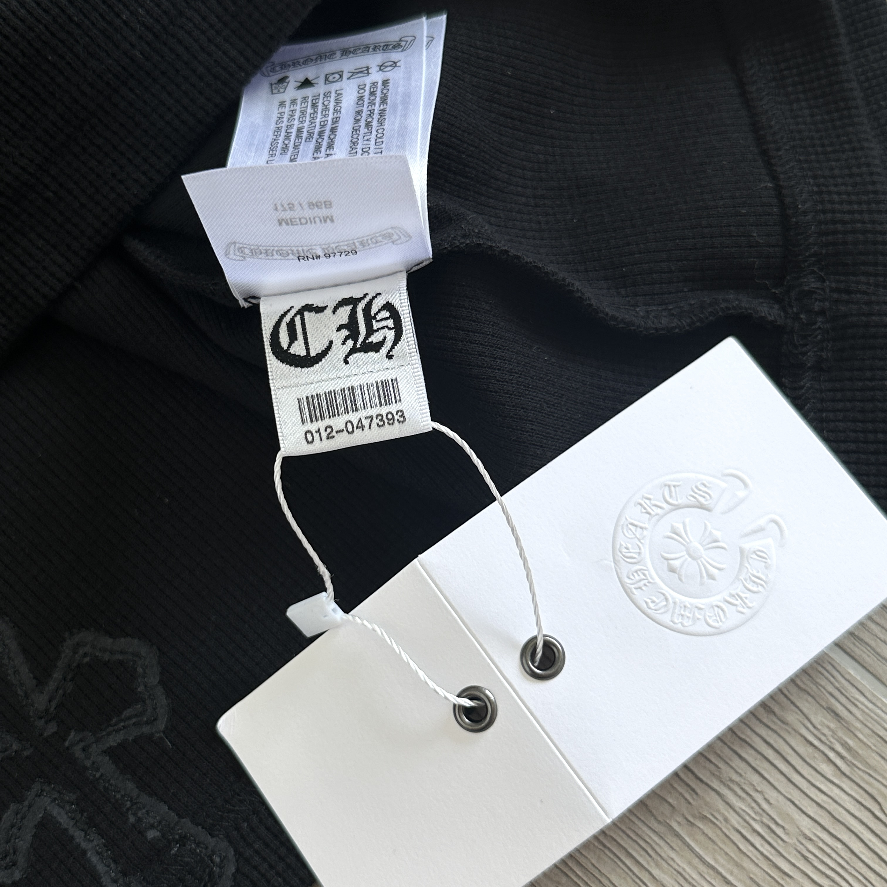 925 Chrome Hearts 克罗心 亨利领前后十字架贴标华夫格T恤 卫衣 长袖 白色 黑色 