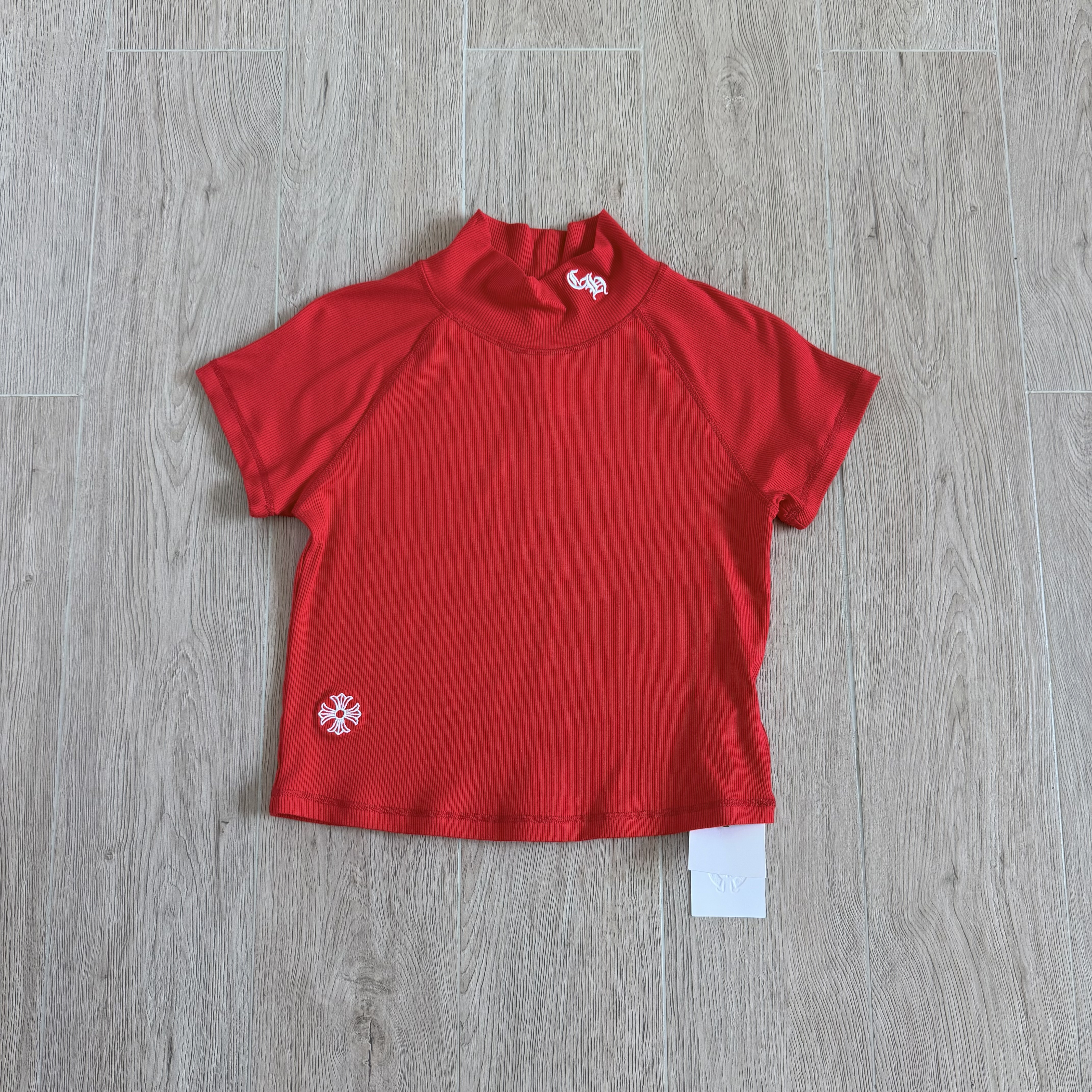 Chrome Hearts CH 克罗心 小高领哥特字体刺绣短款T恤 短袖 女款 灰色 红色 黑色