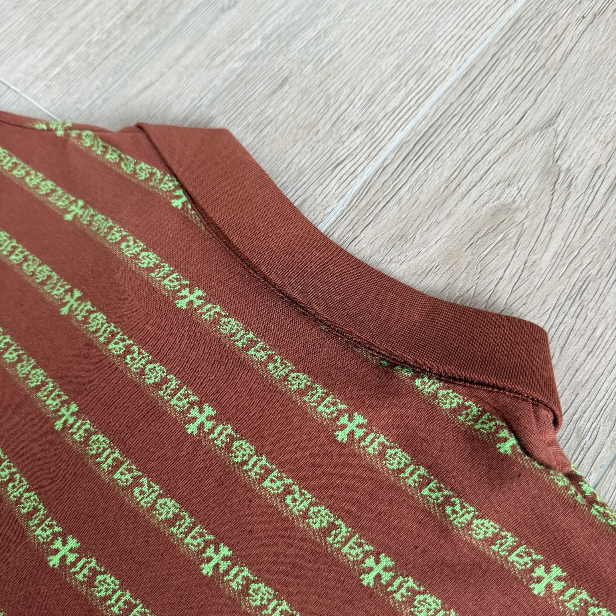 Chrome Hearts CH 克罗心 撞色色织满印刺绣蔓藤Polo衫 T恤 长袖 棕绿色