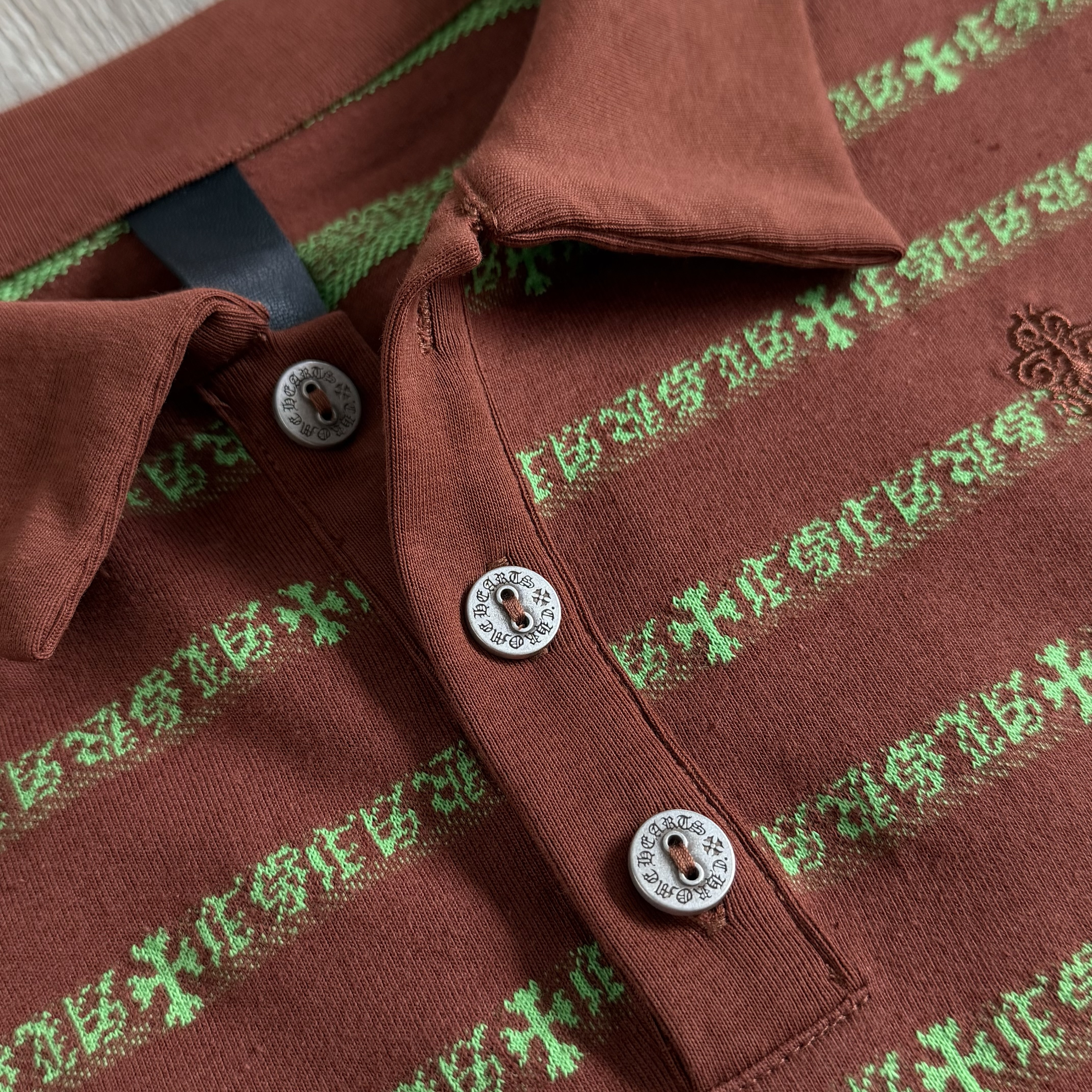Chrome Hearts CH 克罗心 撞色色织满印刺绣蔓藤Polo衫 T恤 长袖 棕绿色