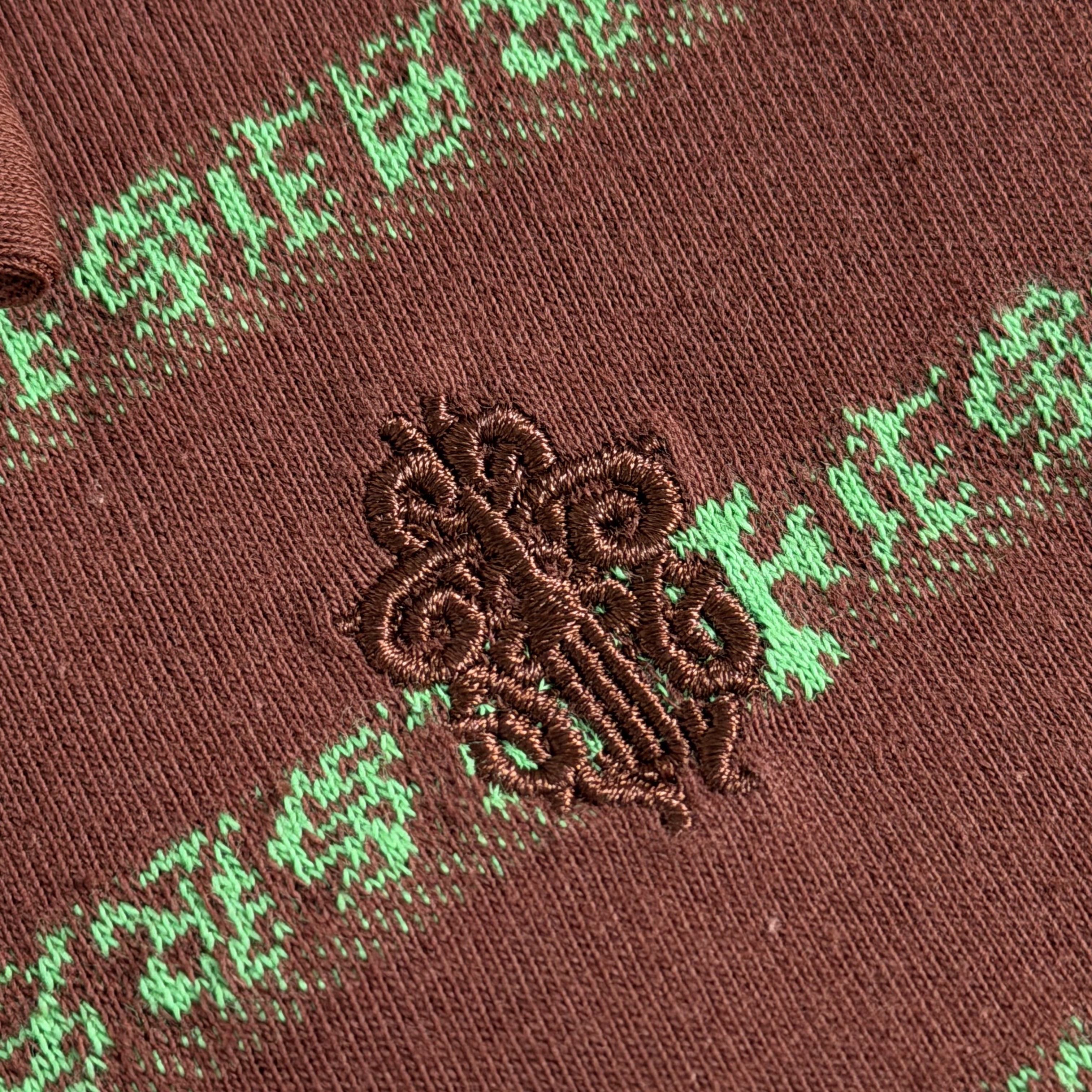Chrome Hearts CH 克罗心 撞色色织满印刺绣蔓藤Polo衫 T恤 长袖 棕绿色