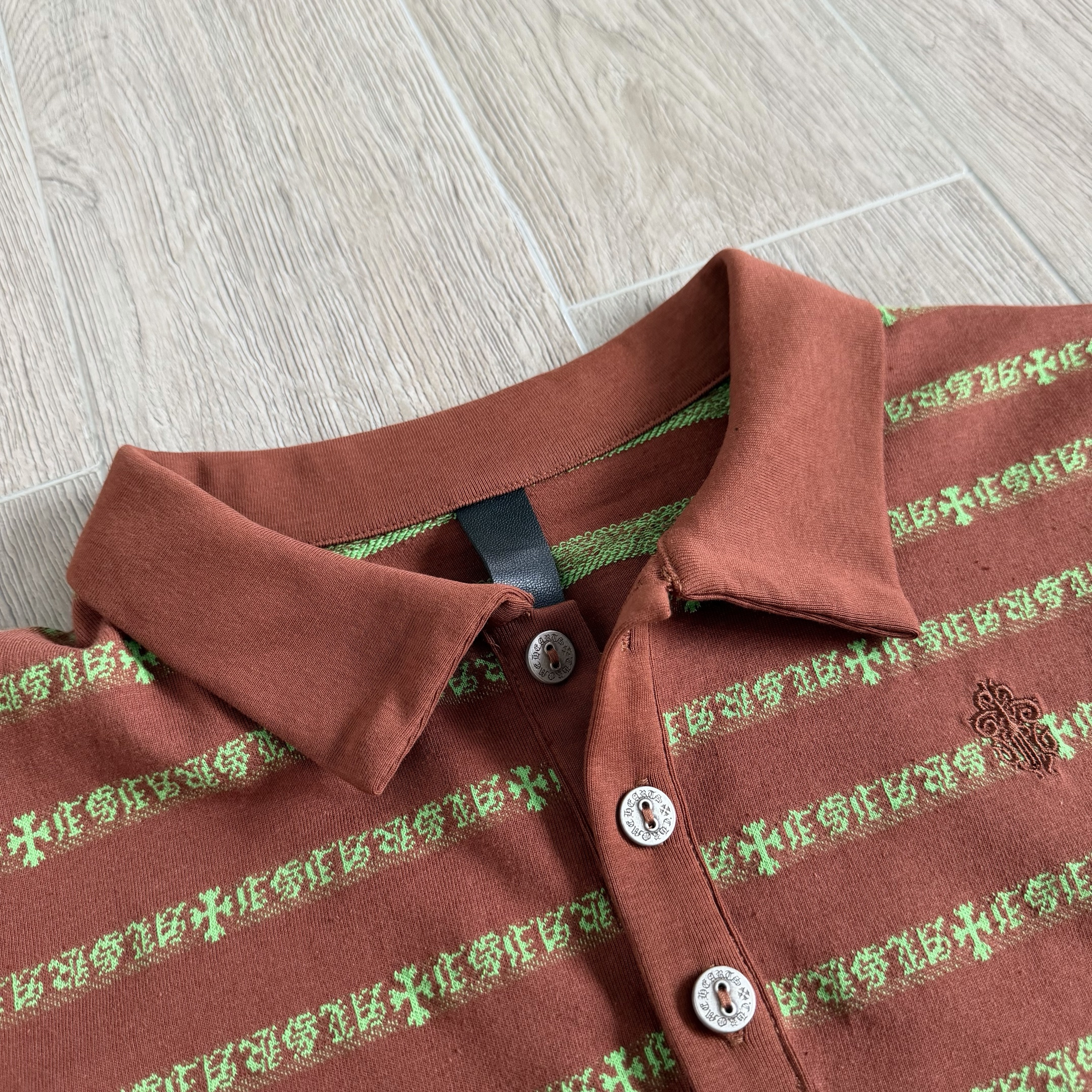 Chrome Hearts CH 克罗心 撞色色织满印刺绣蔓藤Polo衫 T恤 长袖 棕绿色