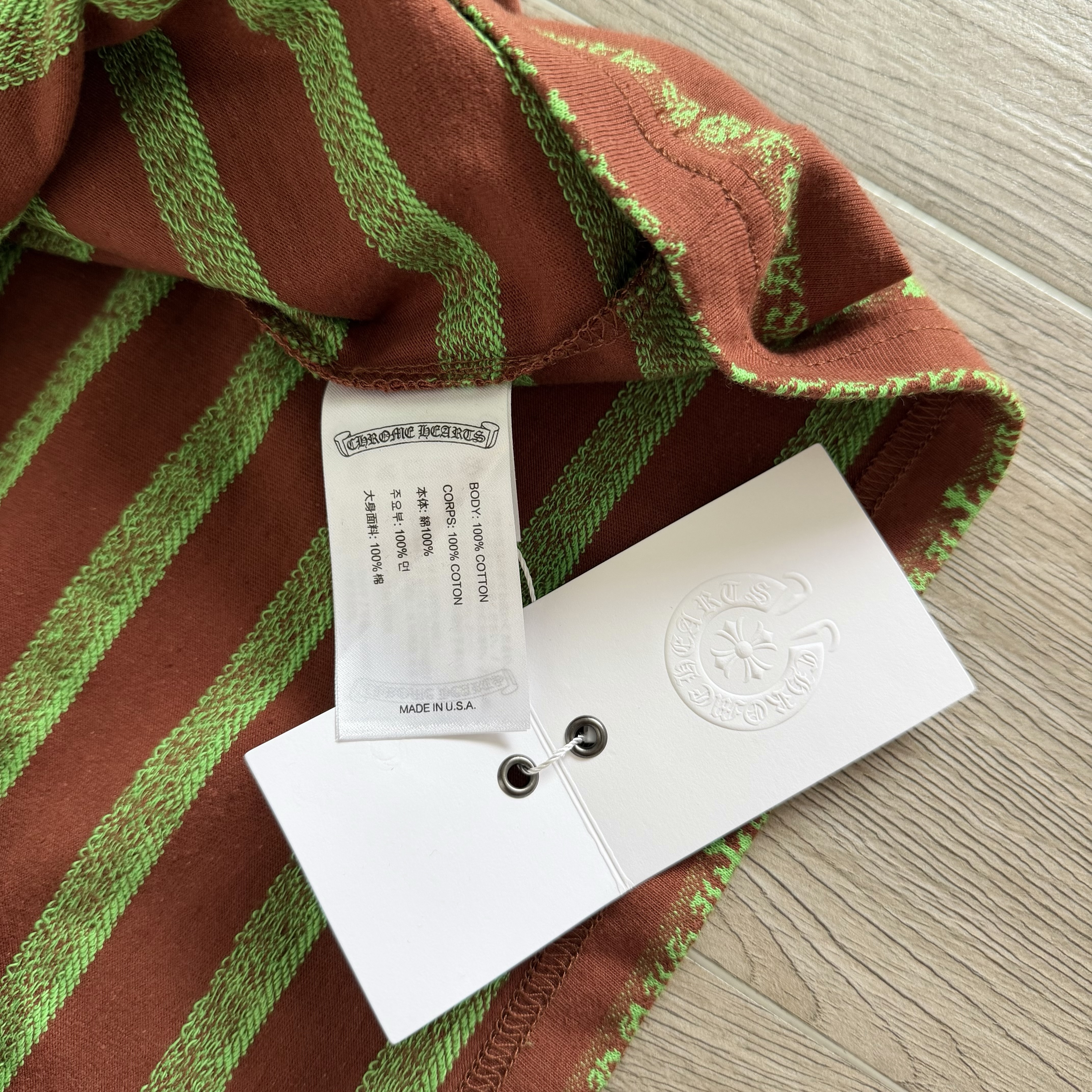 Chrome Hearts CH 克罗心 撞色色织满印刺绣蔓藤Polo衫 T恤 长袖 棕绿色