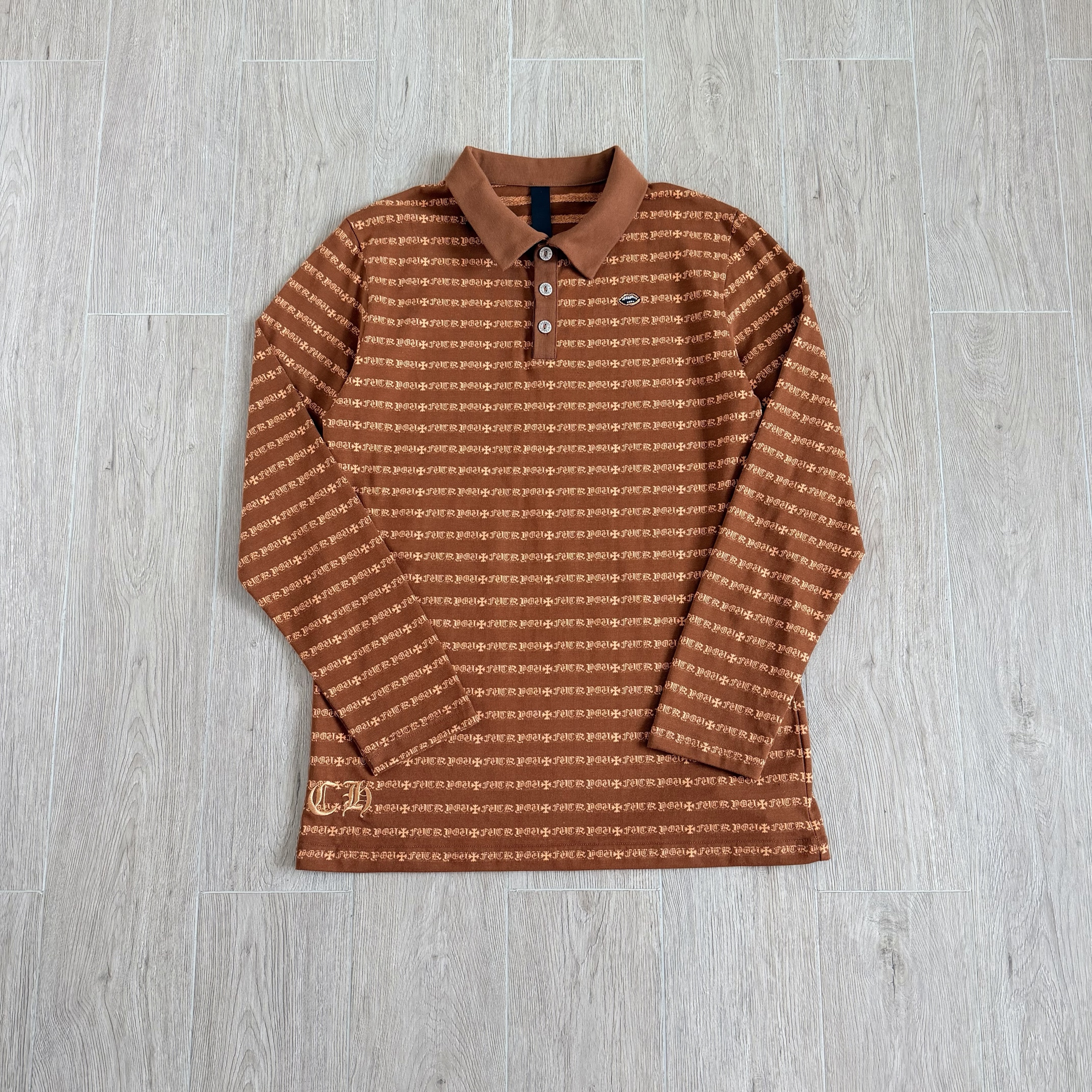 Chrome Hearts CH 克罗心 色织满印刺绣蔓藤Polo衫 T恤 长袖 棕色