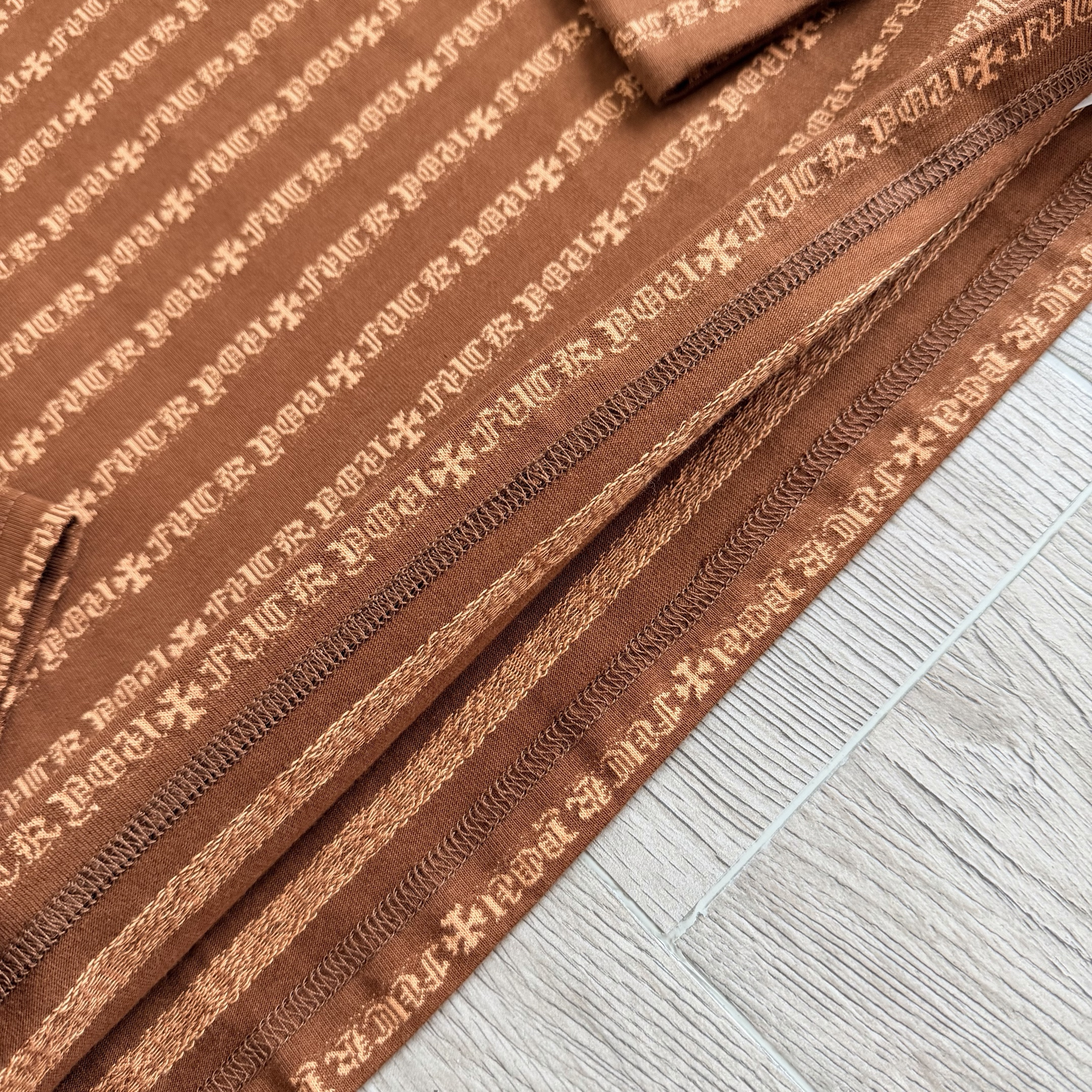 Chrome Hearts CH 克罗心 色织满印刺绣蔓藤Polo衫 T恤 长袖 棕色
