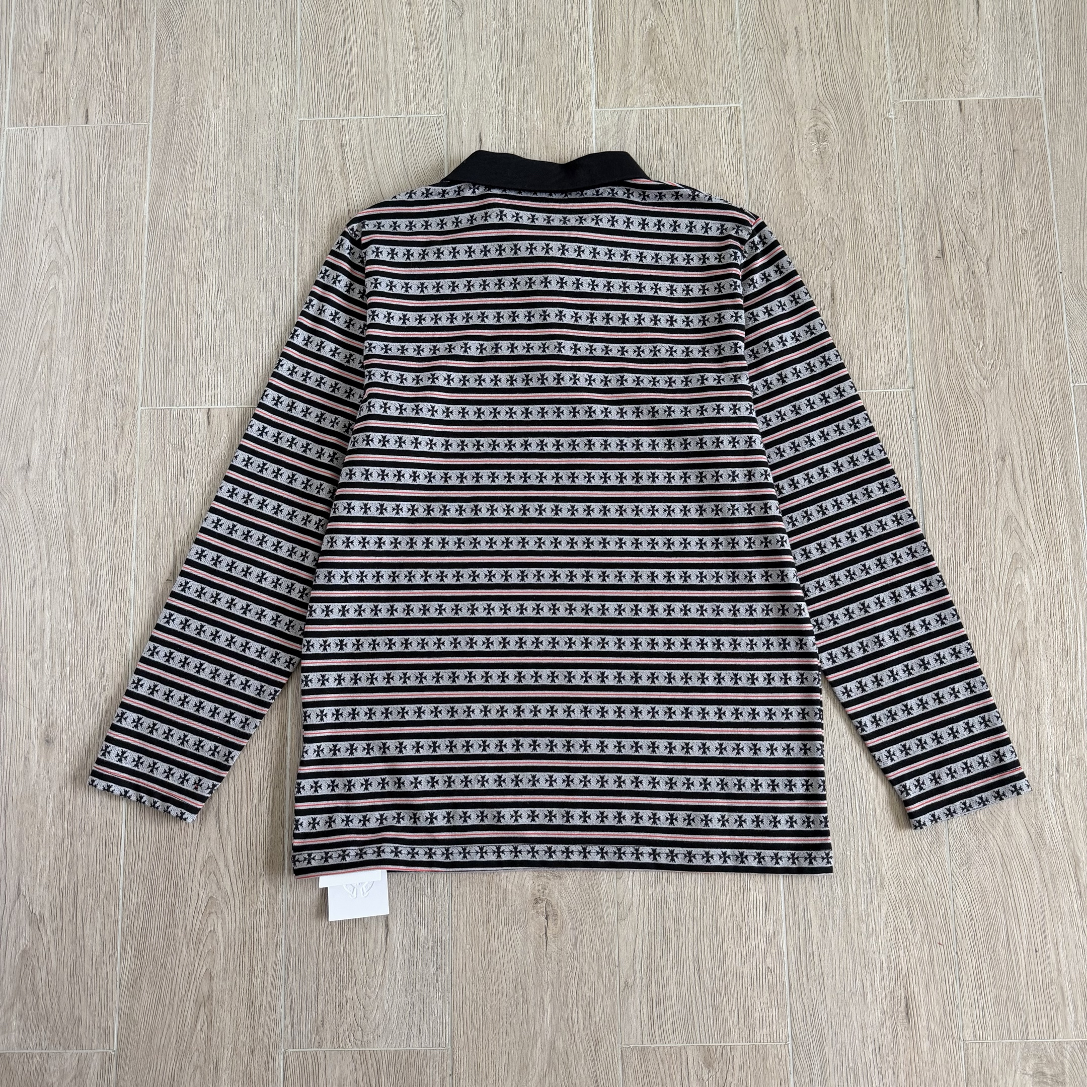 Chrome Hearts CH 克罗心 条纹色织满印刺绣蔓藤Polo衫 T恤 长袖 黑色 绿色 粉色 蓝色