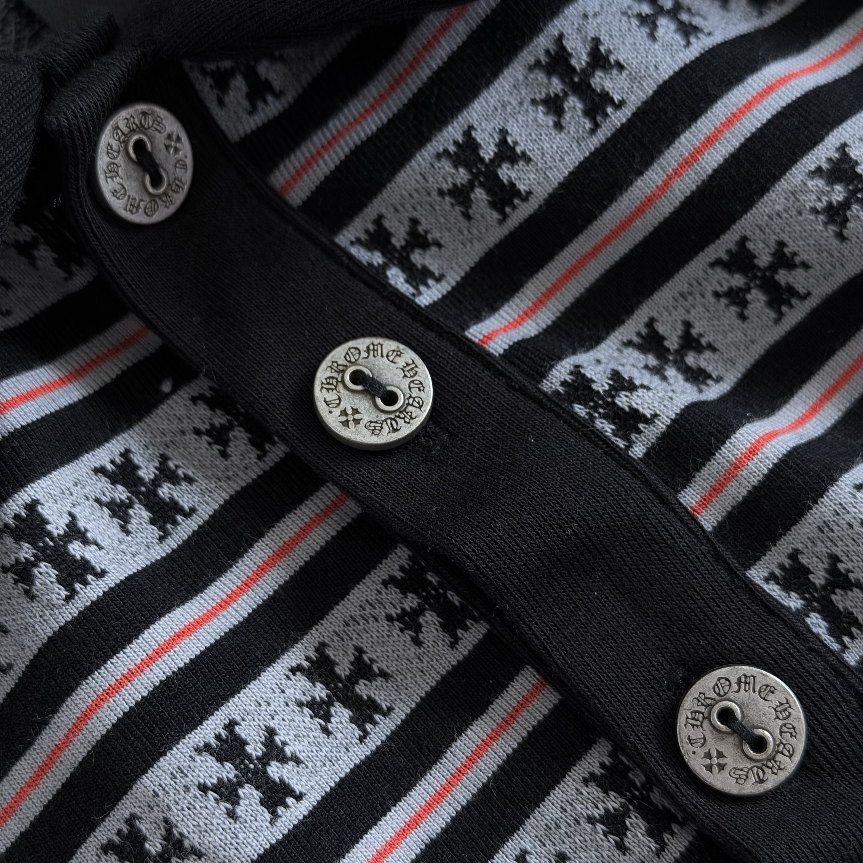 Chrome Hearts CH 克罗心 条纹色织满印刺绣蔓藤Polo衫 T恤 长袖 黑色 绿色 粉色 蓝色