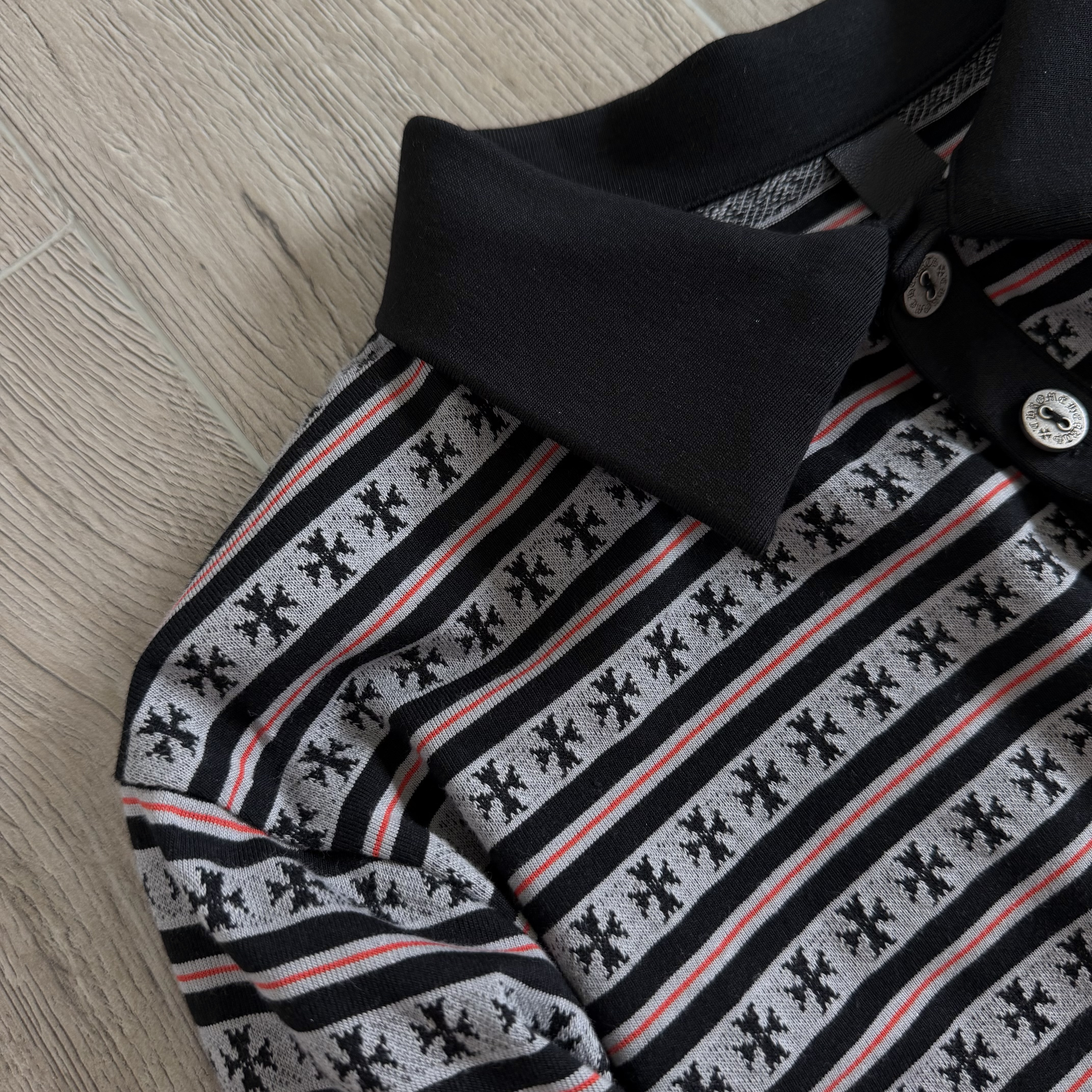 Chrome Hearts CH 克罗心 条纹色织满印刺绣蔓藤Polo衫 T恤 长袖 黑色 绿色 粉色 蓝色