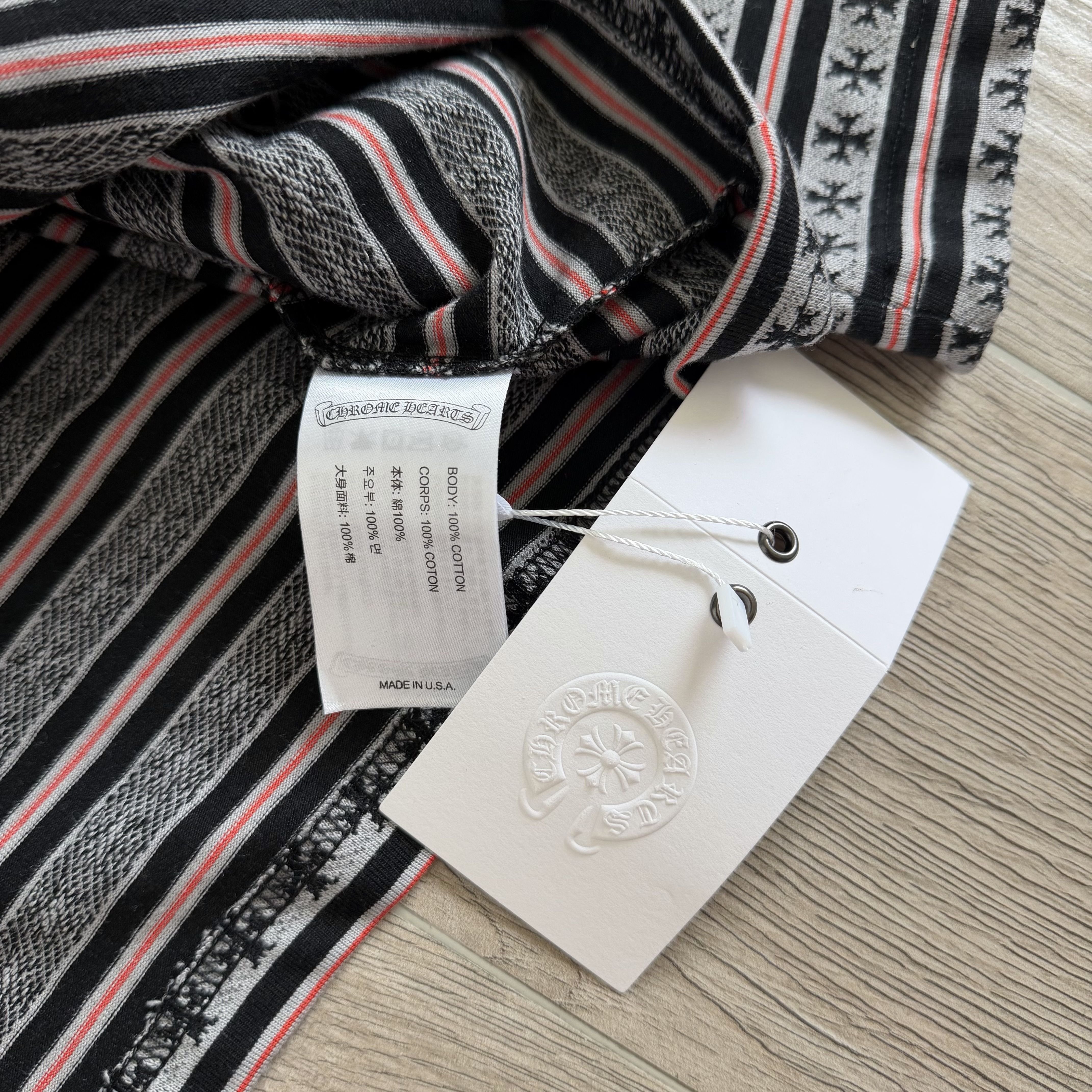 Chrome Hearts CH 克罗心 条纹色织满印刺绣蔓藤Polo衫 T恤 长袖 黑色 绿色 粉色 蓝色