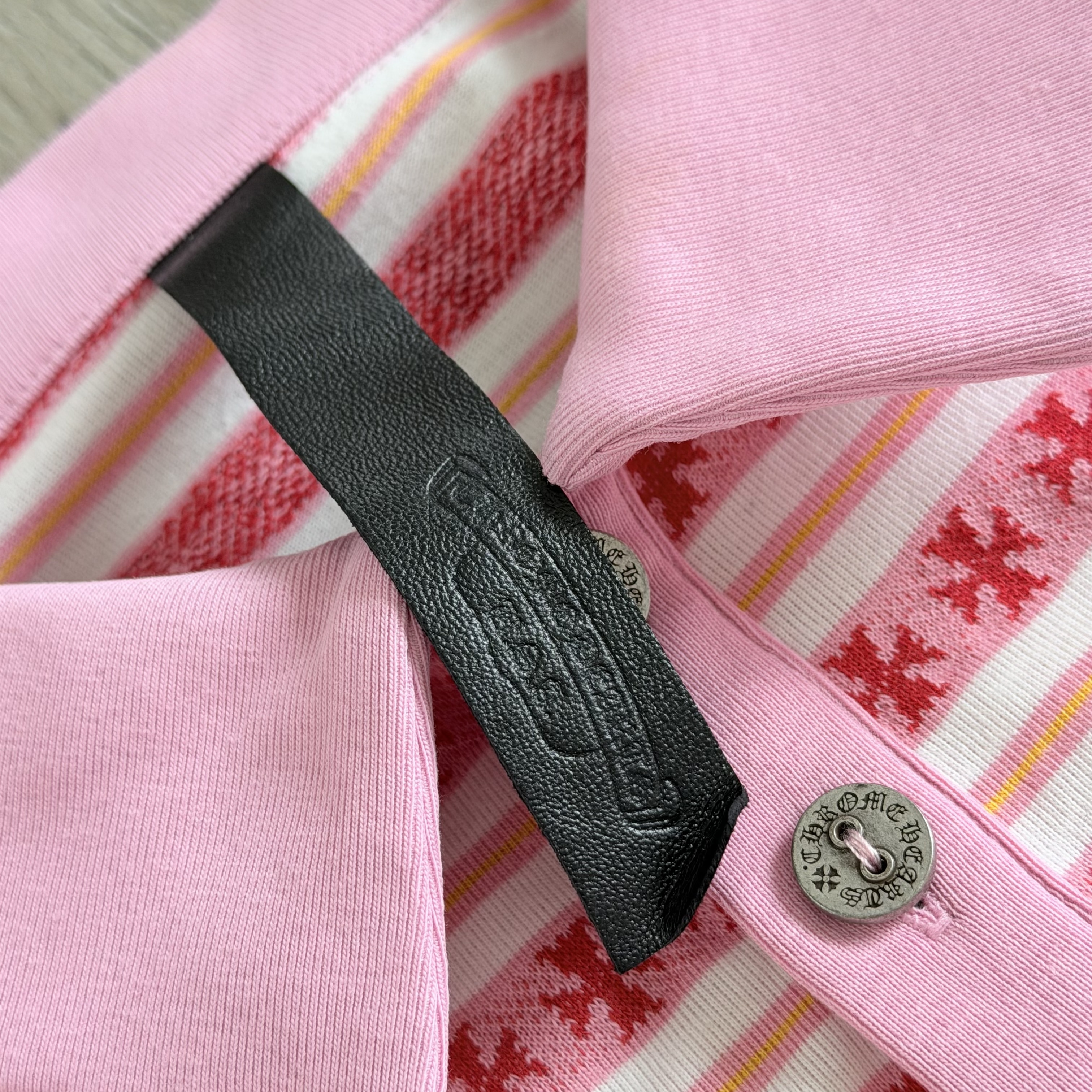 Chrome Hearts CH 克罗心 条纹色织满印刺绣蔓藤Polo衫 T恤 长袖 黑色 绿色 粉色 蓝色