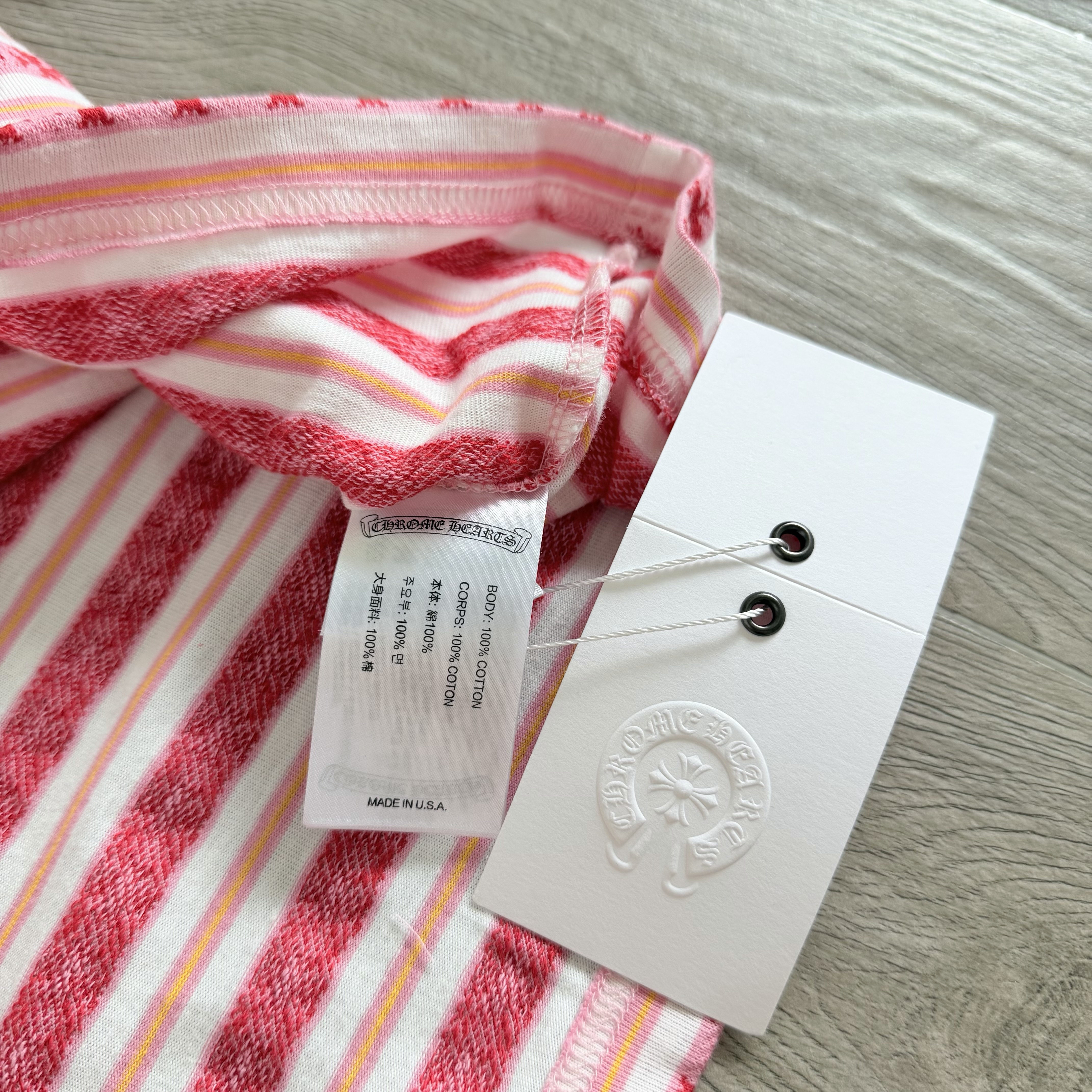 Chrome Hearts CH 克罗心 条纹色织满印刺绣蔓藤Polo衫 T恤 长袖 黑色 绿色 粉色 蓝色
