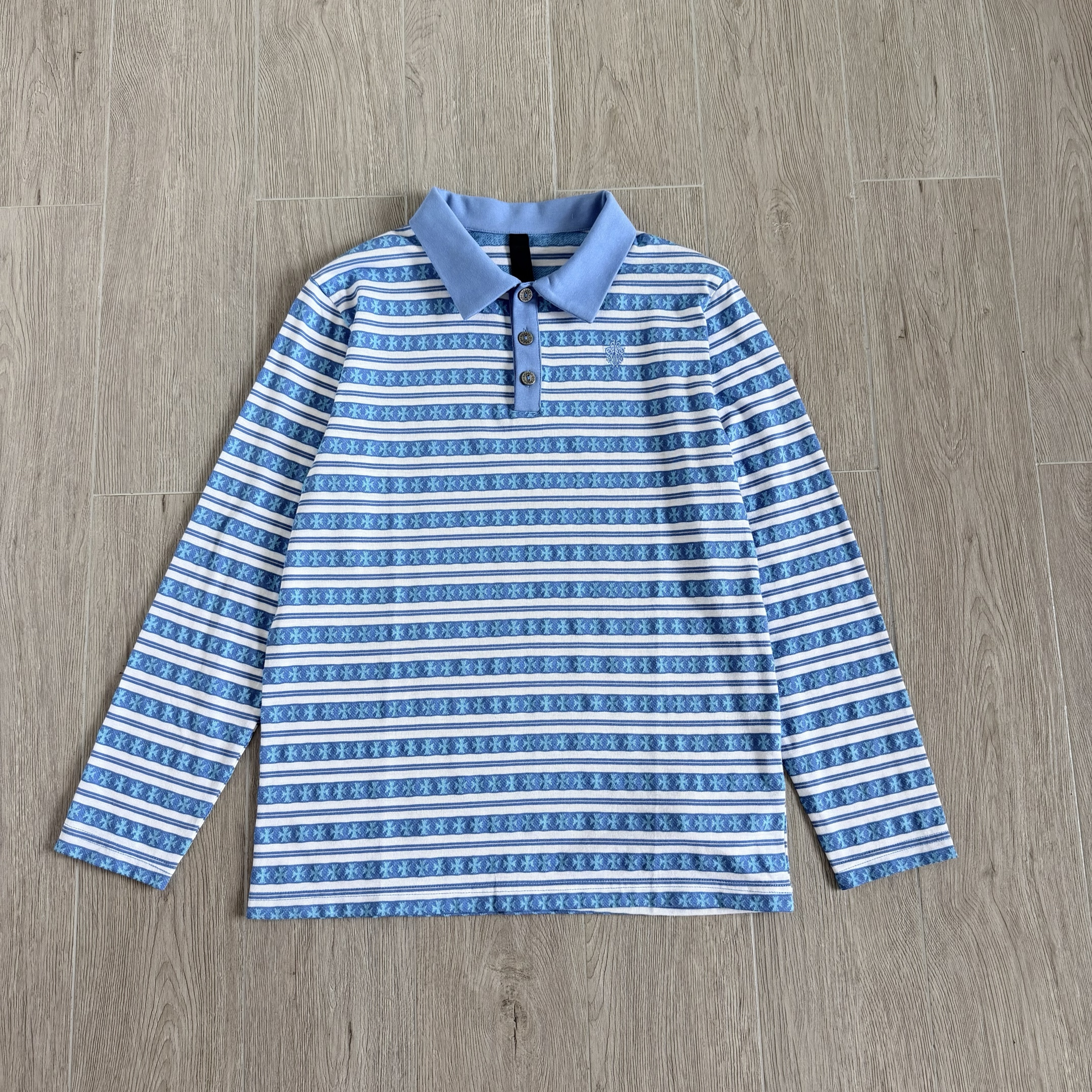 Chrome Hearts CH 克罗心 条纹色织满印刺绣蔓藤Polo衫 T恤 长袖 黑色 绿色 粉色 蓝色