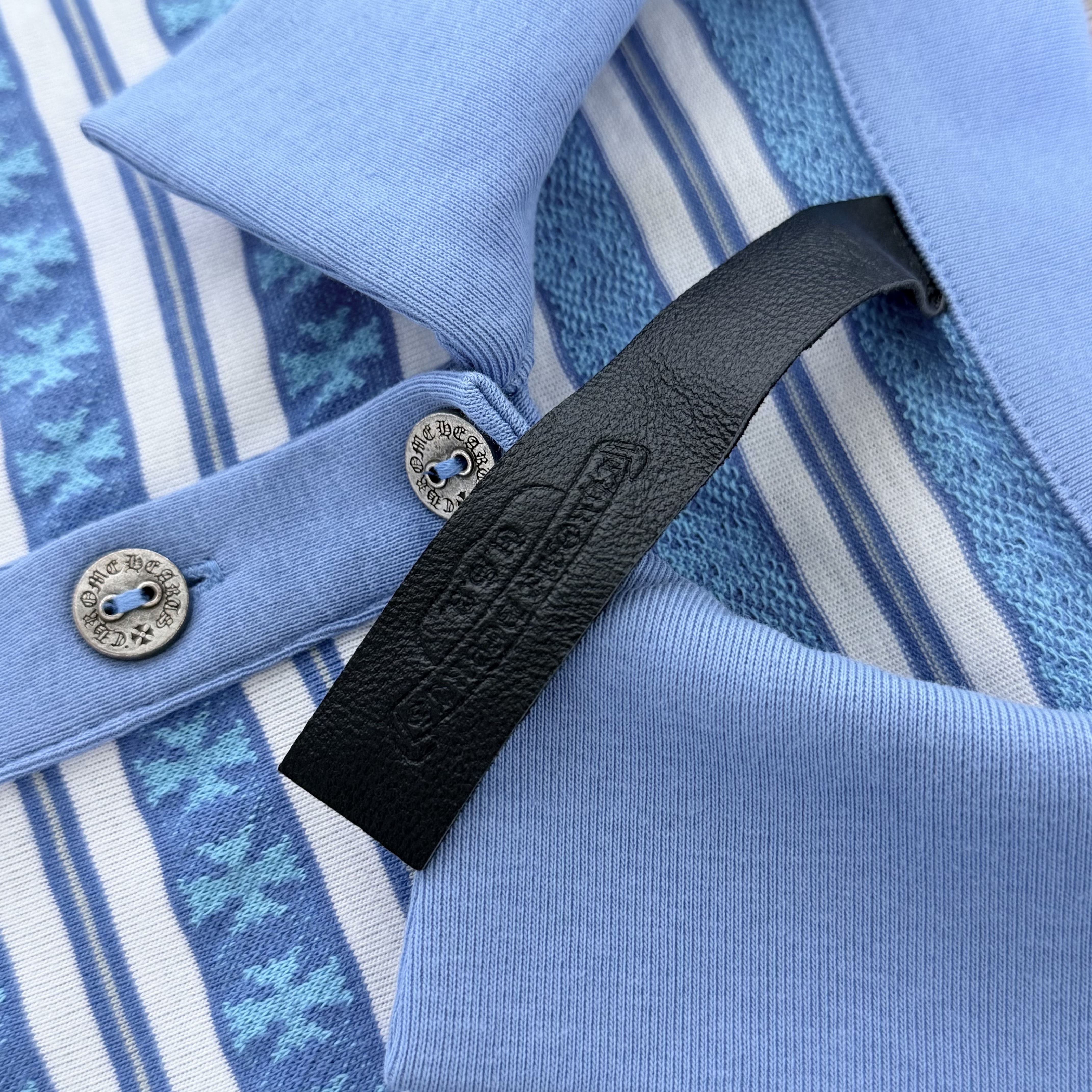 Chrome Hearts CH 克罗心 条纹色织满印刺绣蔓藤Polo衫 T恤 长袖 黑色 绿色 粉色 蓝色