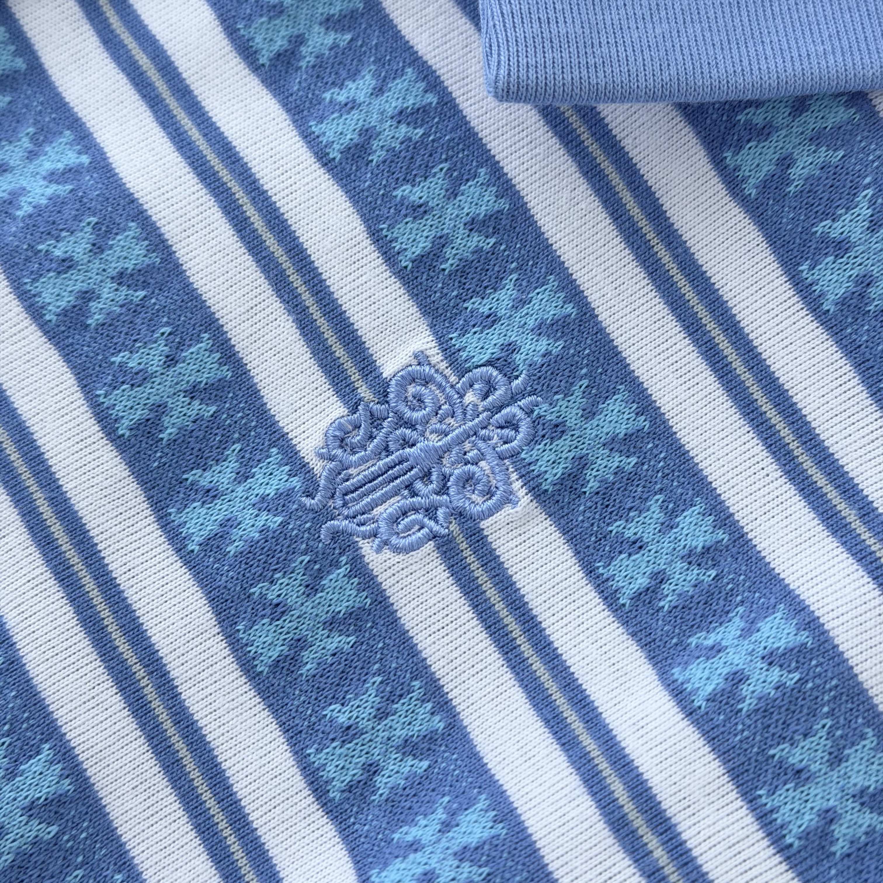 Chrome Hearts CH 克罗心 条纹色织满印刺绣蔓藤Polo衫 T恤 长袖 黑色 绿色 粉色 蓝色