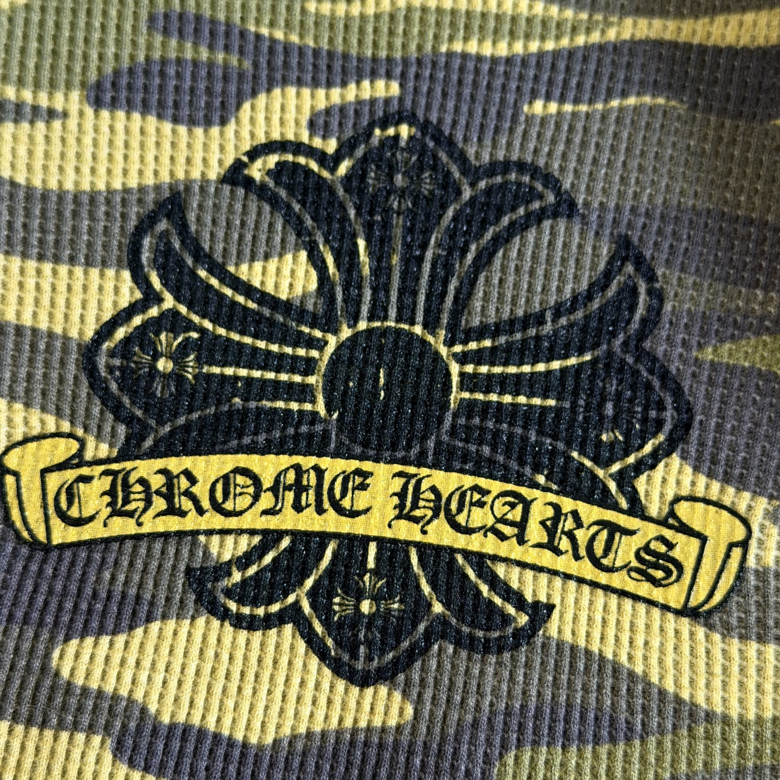 Chrome Hearts CH 克罗心 保暖系列 华夫格后背马蹄袖子十字架印花圆领修身T恤 打底衫 长袖 女款 迷彩