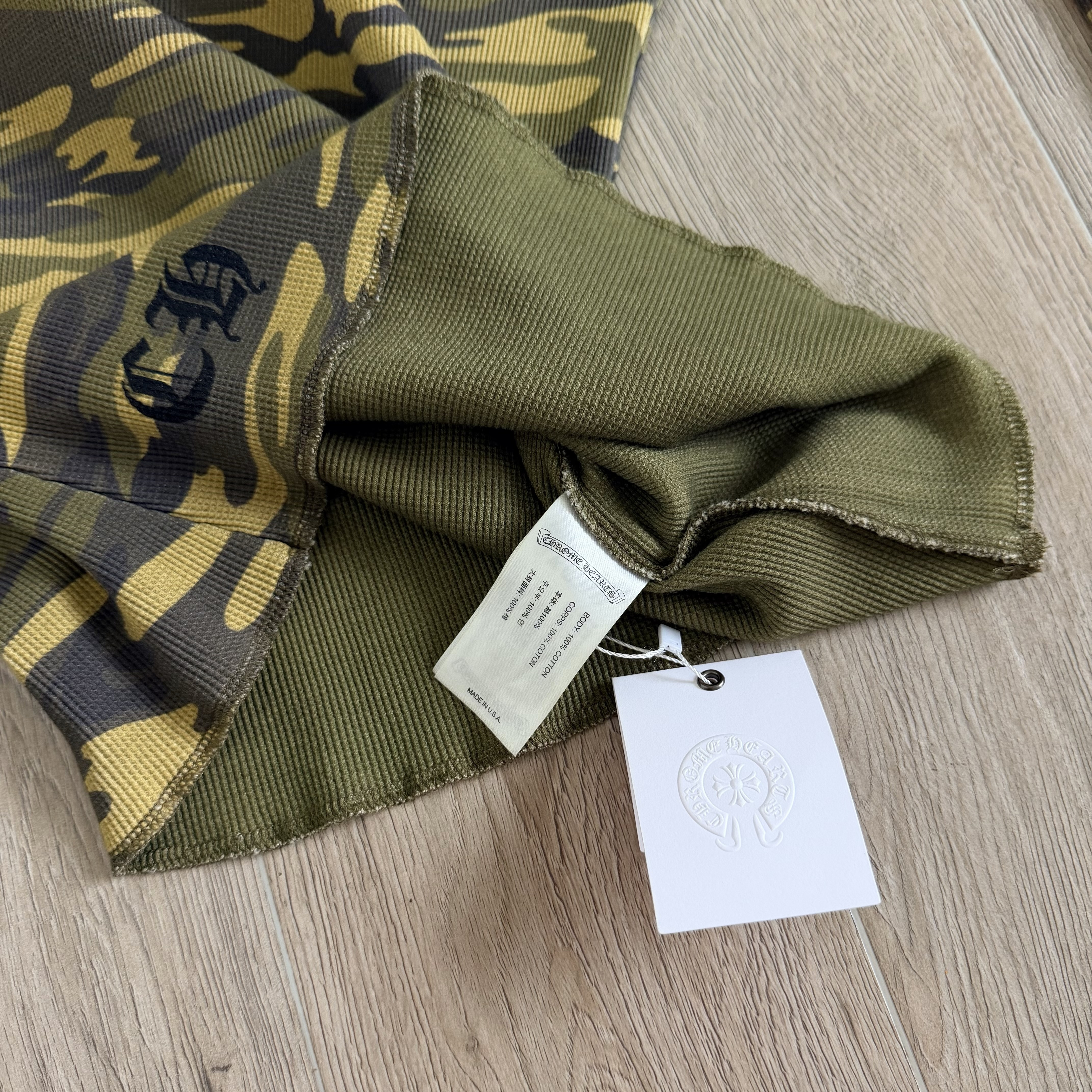 Chrome Hearts CH 克罗心 保暖系列 华夫格后背马蹄袖子十字架印花圆领修身T恤 打底衫 长袖 女款 迷彩