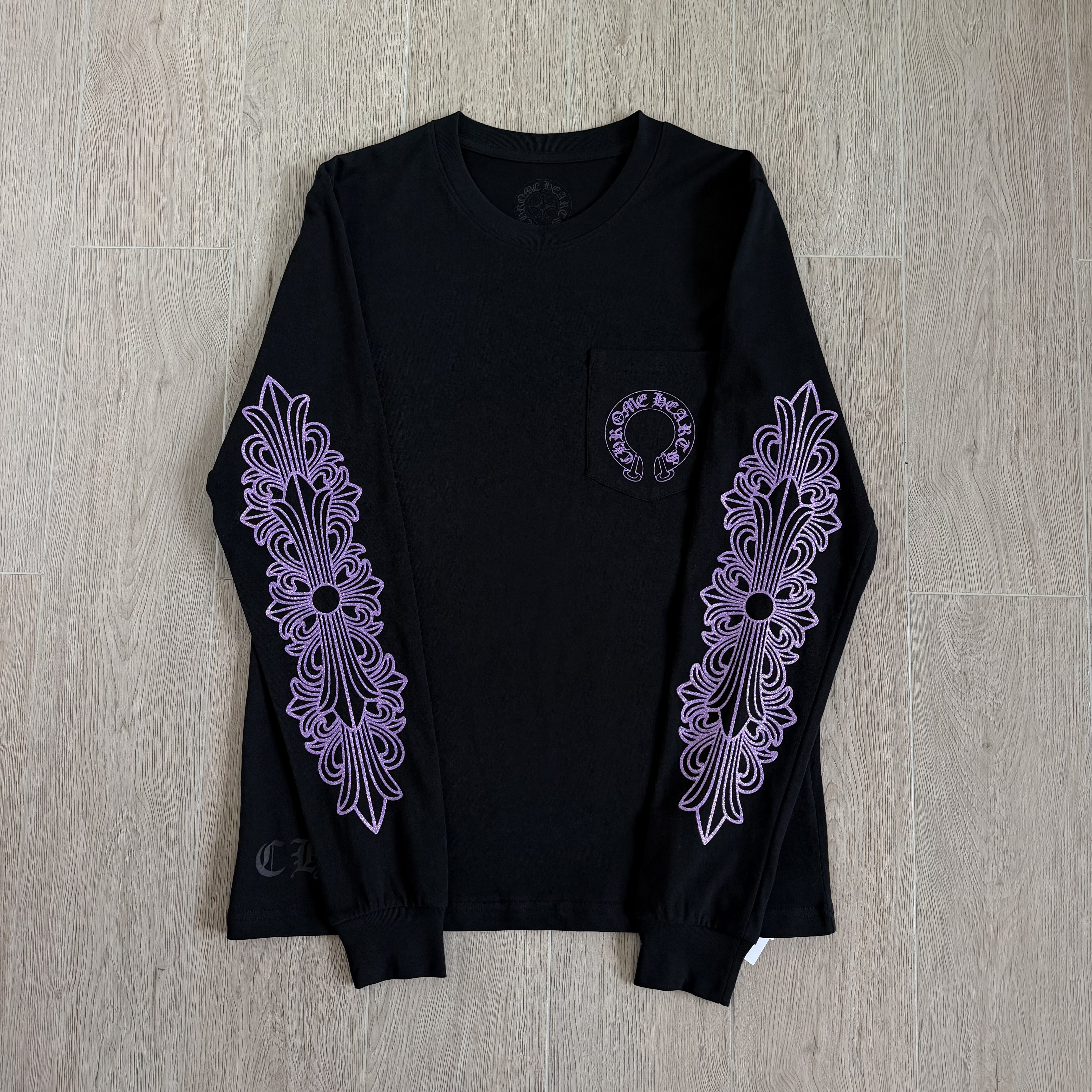 Chrome Hearts CH 克罗心 亲友限定款 紫色水晶 闪粉圆领T恤 长袖 花臂 黑色 