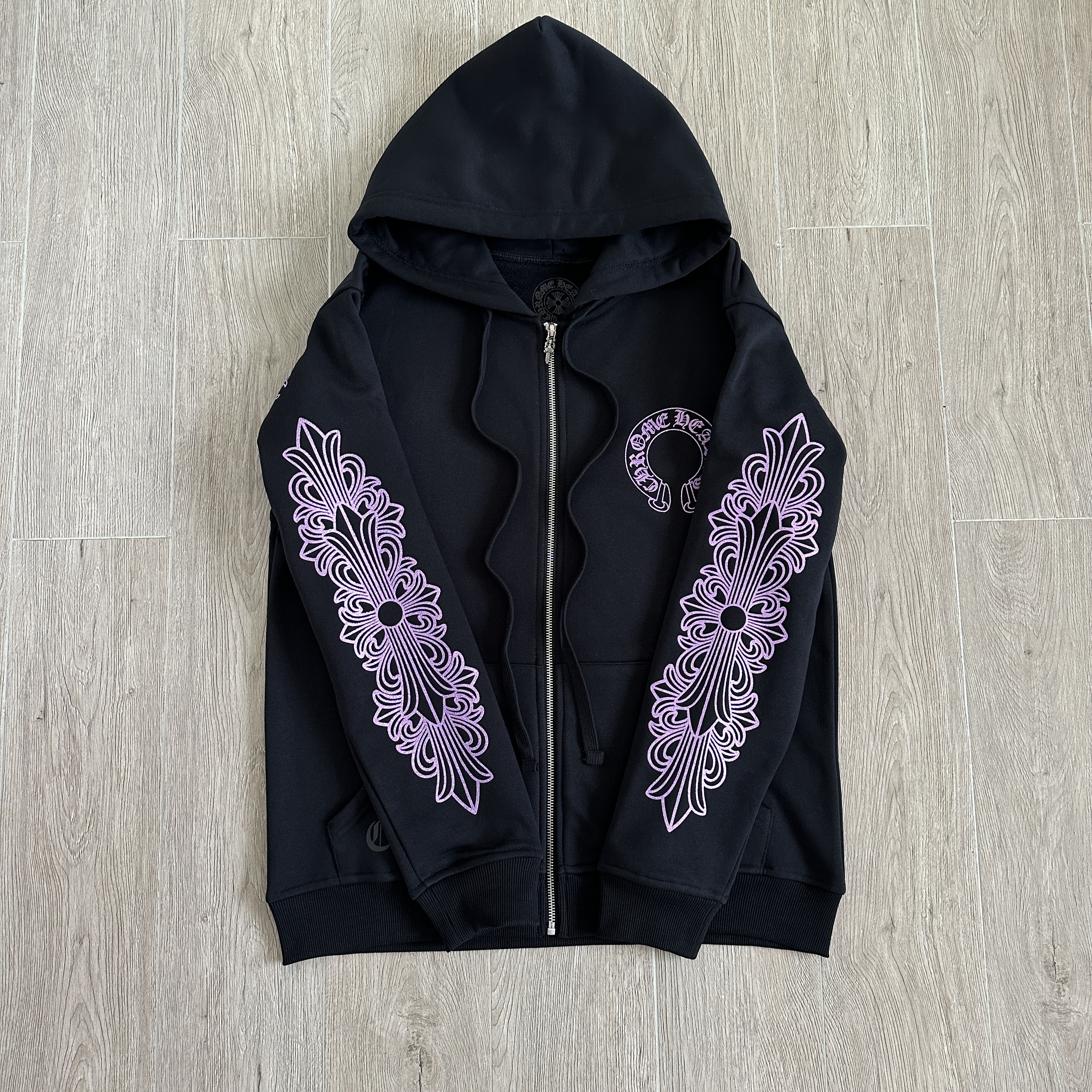 925纯银 Chrome Hearts CH克罗心 经典 印花 抓绒拉链连帽卫衣 外套 男女同款  限定 黑色 紫闪 A5  