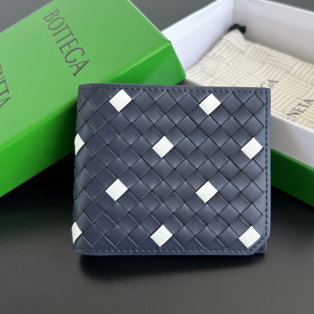 BV 葆蝶 Bottega Veneta Piccolo Bi-Fold Bi-fold wallet – Cowhide leather 钱包短夹蓝色白点-B0-796966