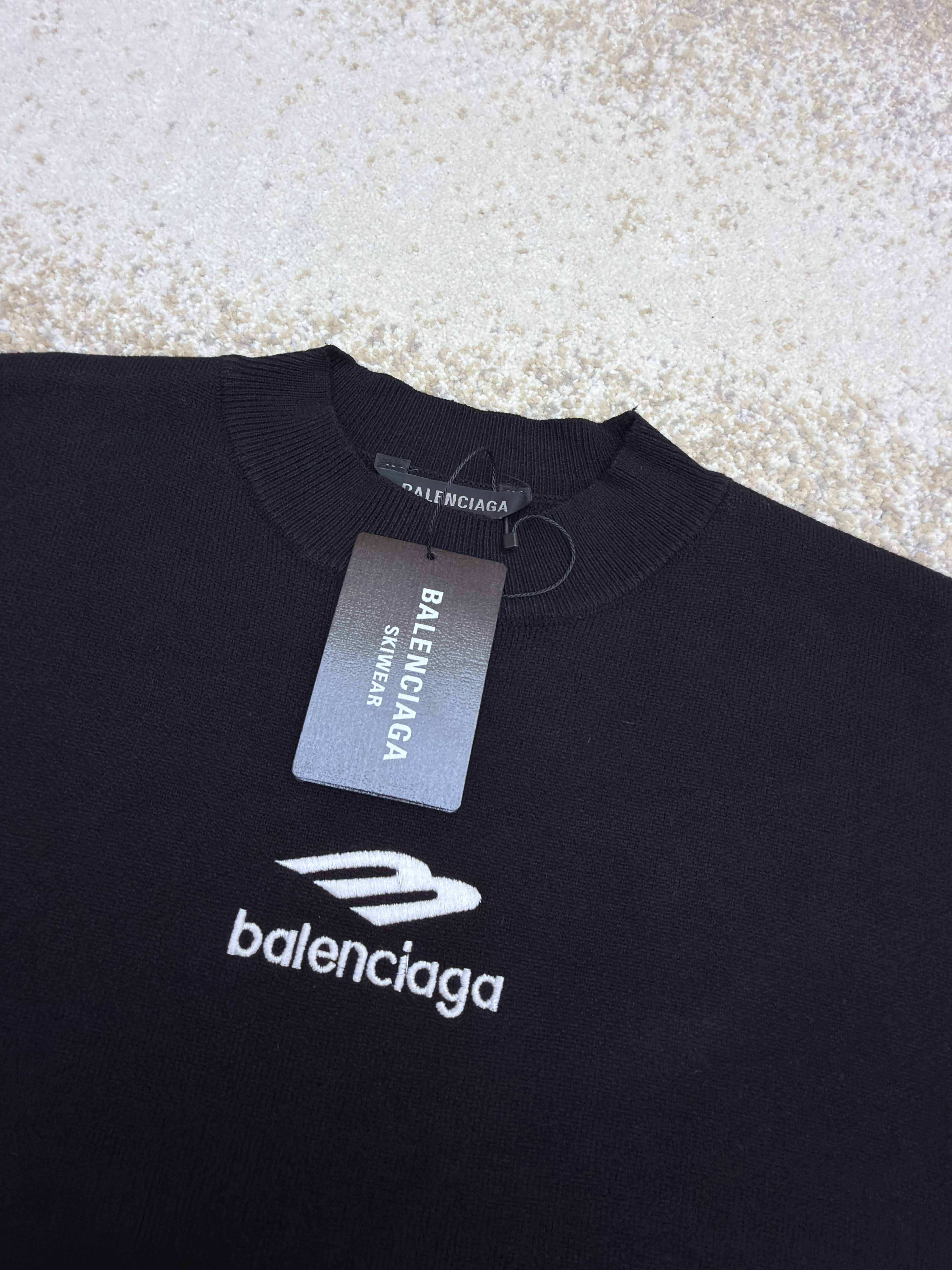 Balenciaga 巴黎世家 3B刺绣圆领毛衣 羊毛衫 针织衫 外套 长袖 白色 黑色 B0 
