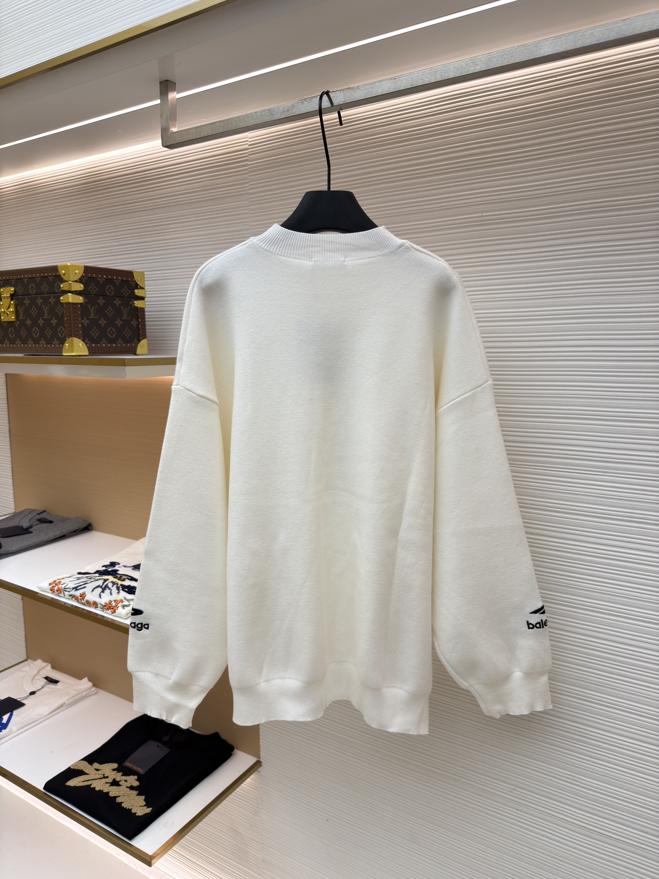 Balenciaga 巴黎世家 3B刺绣圆领毛衣 羊毛衫 针织衫 外套 长袖 白色 黑色 B0 