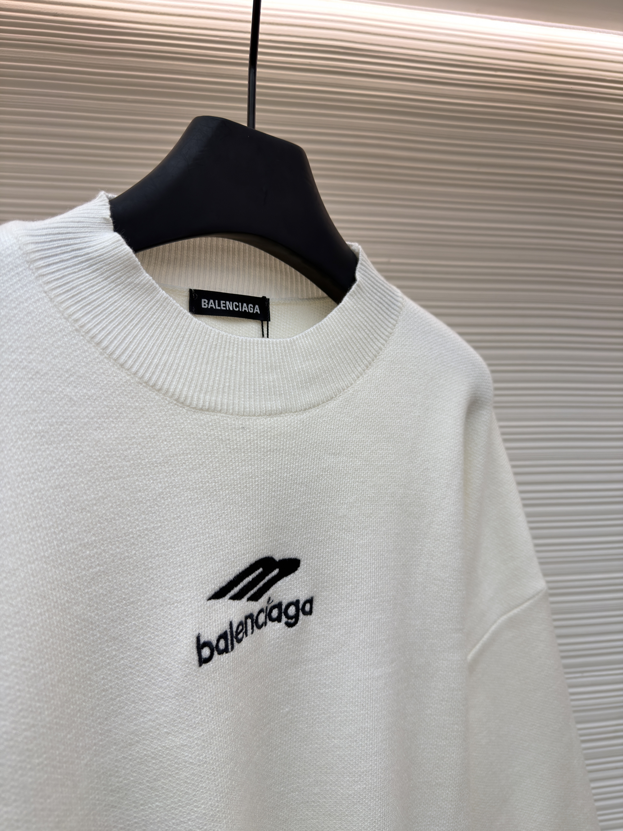 Balenciaga 巴黎世家 3B刺绣圆领毛衣 羊毛衫 针织衫 外套 长袖 白色 黑色 B0 