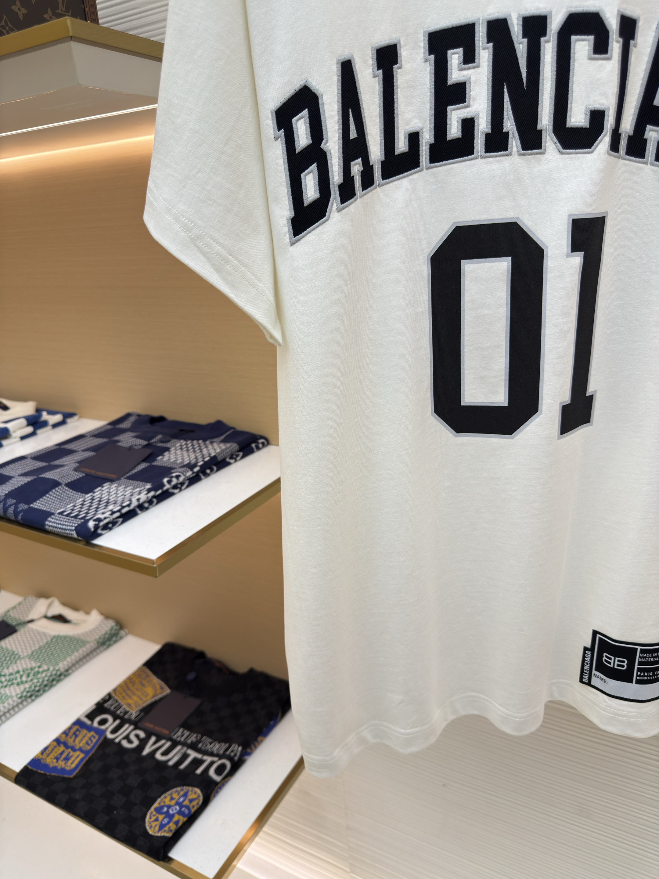 Balenciaga 巴黎世家 刺绣1号球衣圆领短袖 T恤 夏季 黑色 白色 A0 