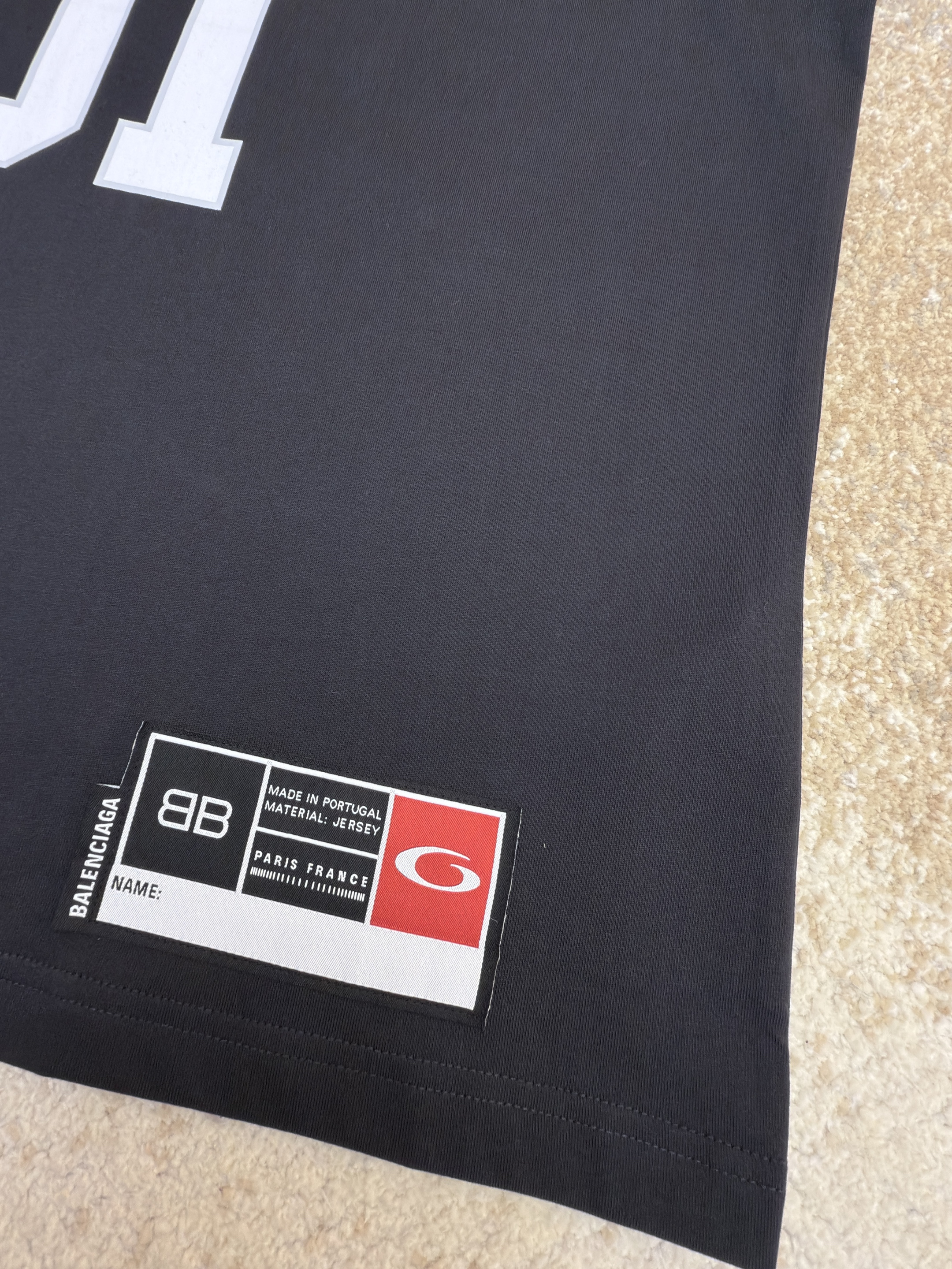 Balenciaga 巴黎世家 刺绣1号球衣圆领短袖 T恤 夏季 黑色 白色 A0 