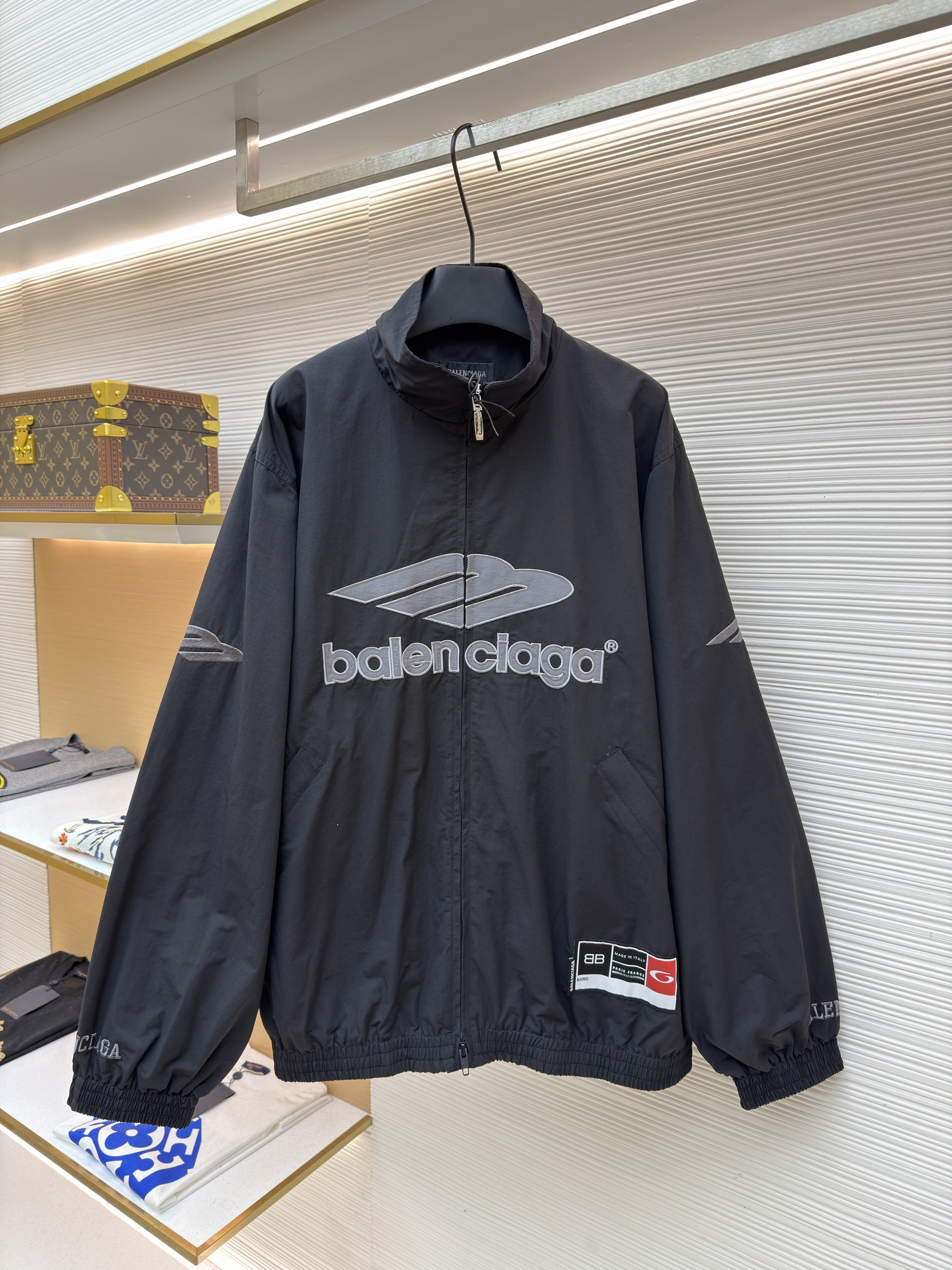 Balenciaga 巴黎世家 3B字母logo拉链立领外套 夹克 运动衫 长袖 黑色 蓝色 C0