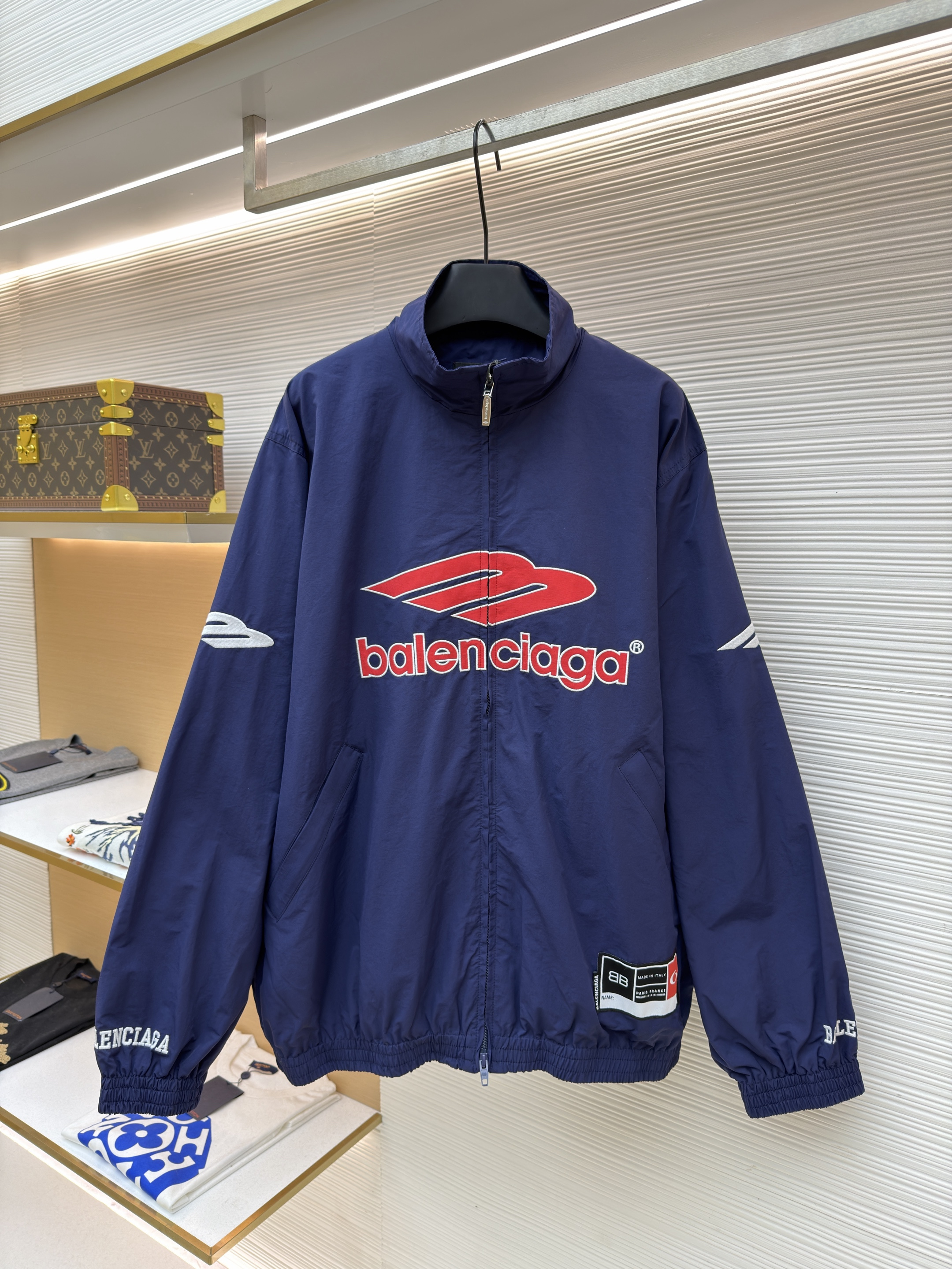 Balenciaga 巴黎世家 3B字母logo拉链立领外套 夹克 运动衫 长袖 黑色 蓝色 C0