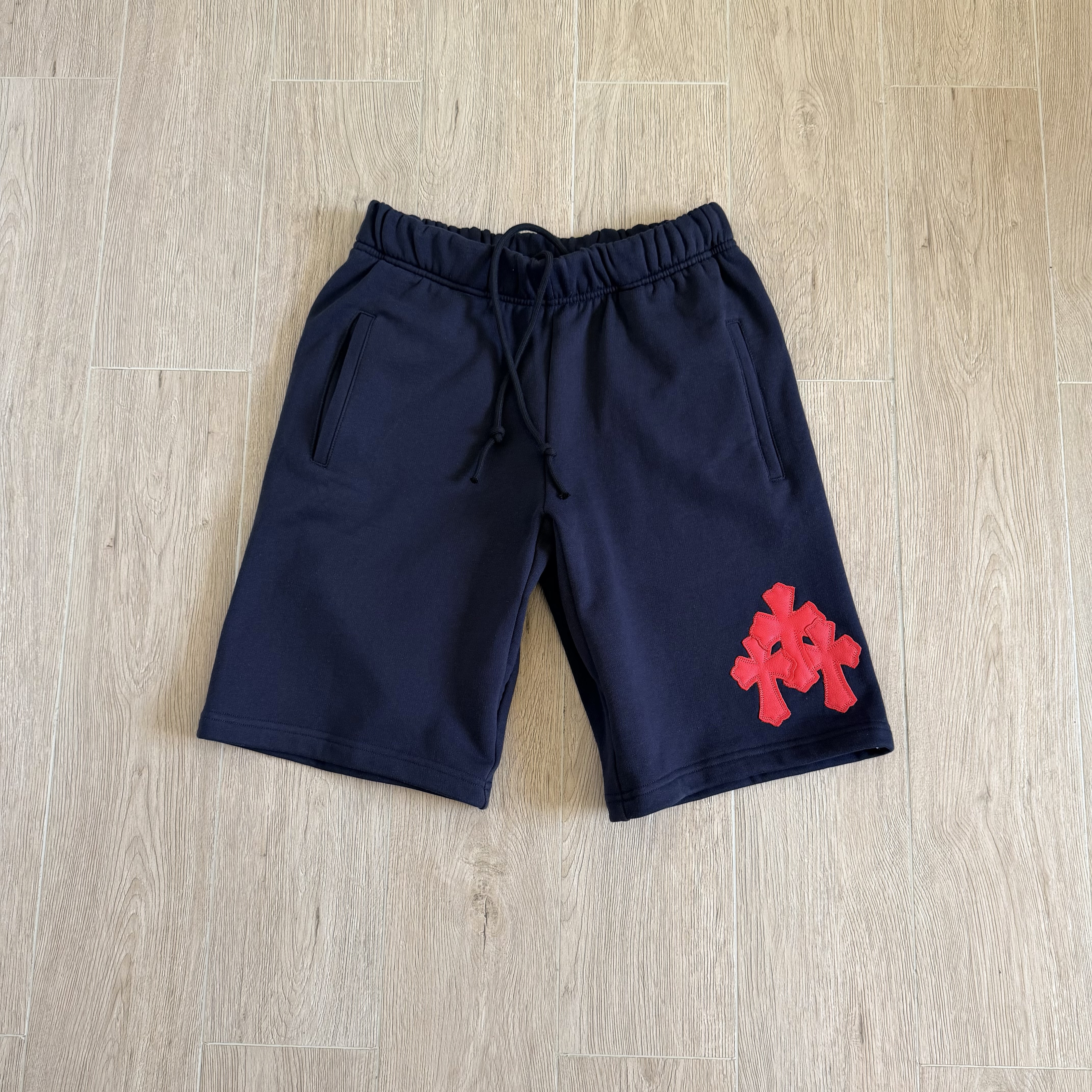 925 Chrome Hearts CH 克罗心 十字架拼皮松紧腰短裤 裤子 运动裤 休闲裤 夏季 藏青色