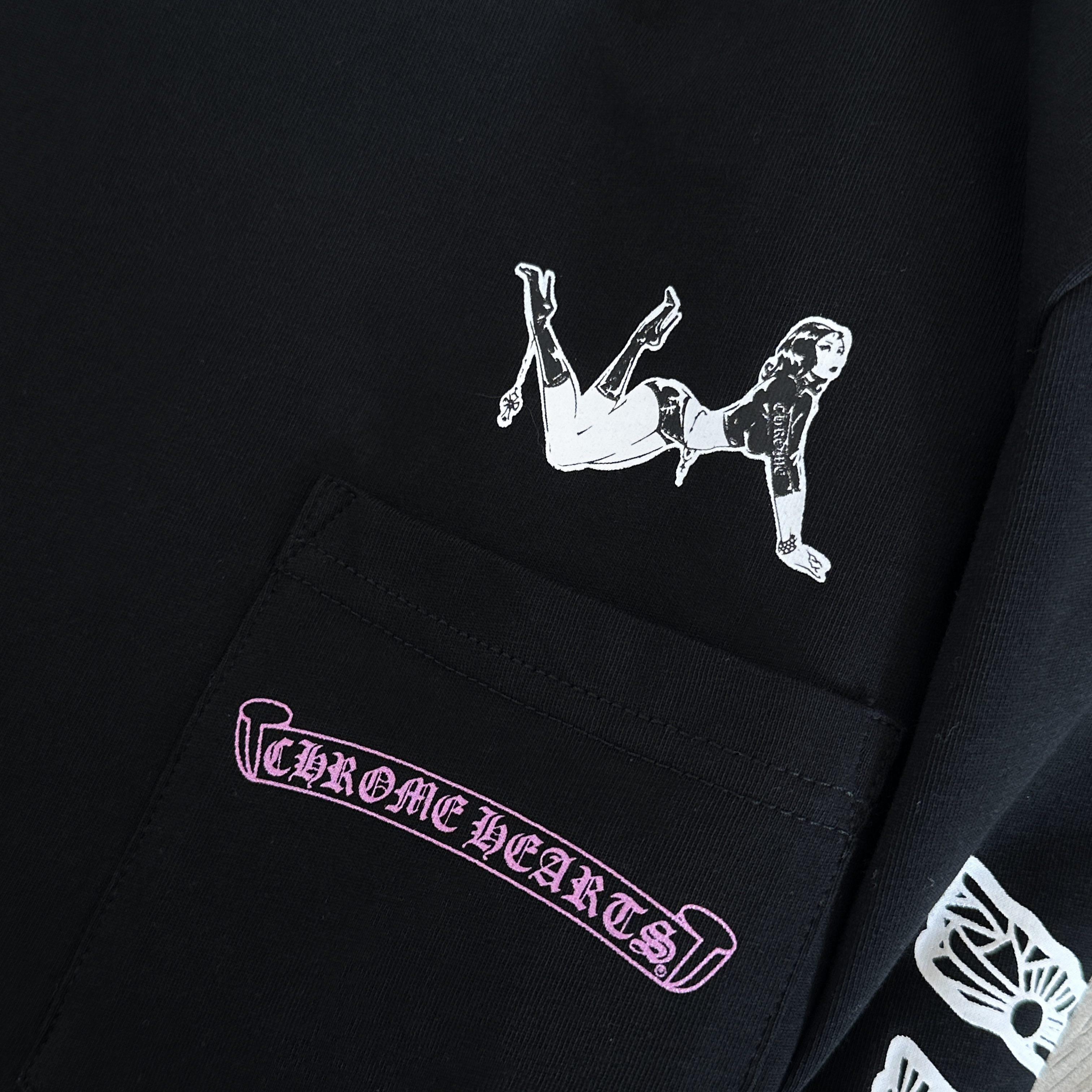 Chrome Hearts Deadly Doll 克罗心联名舞女圆领T恤 卫衣 长袖 花臂 黑色 