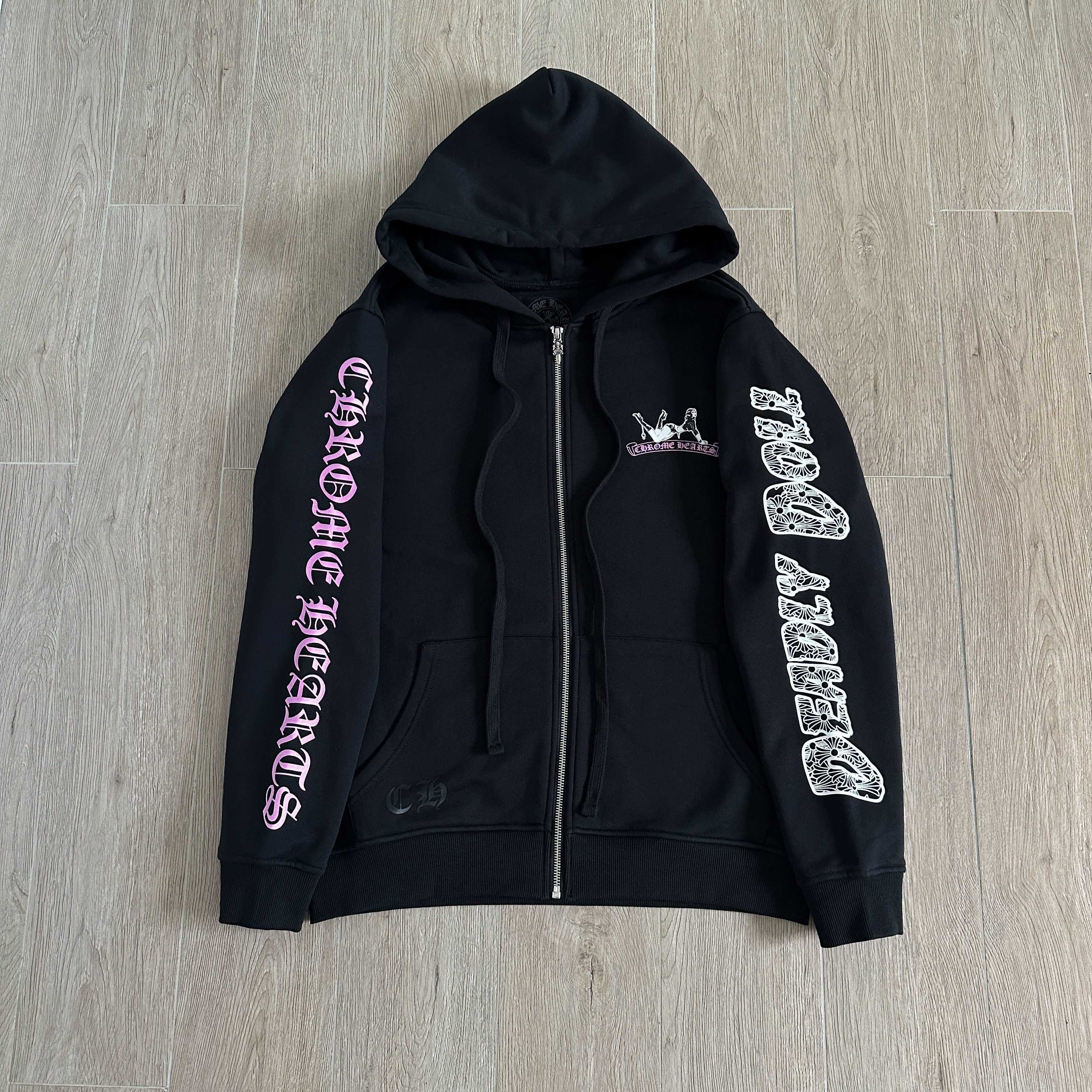 Chrome Hearts Deadly Doll 克罗心联名舞女抓绒拉链连帽卫衣 连帽衫 花臂 长袖 外套 黑色