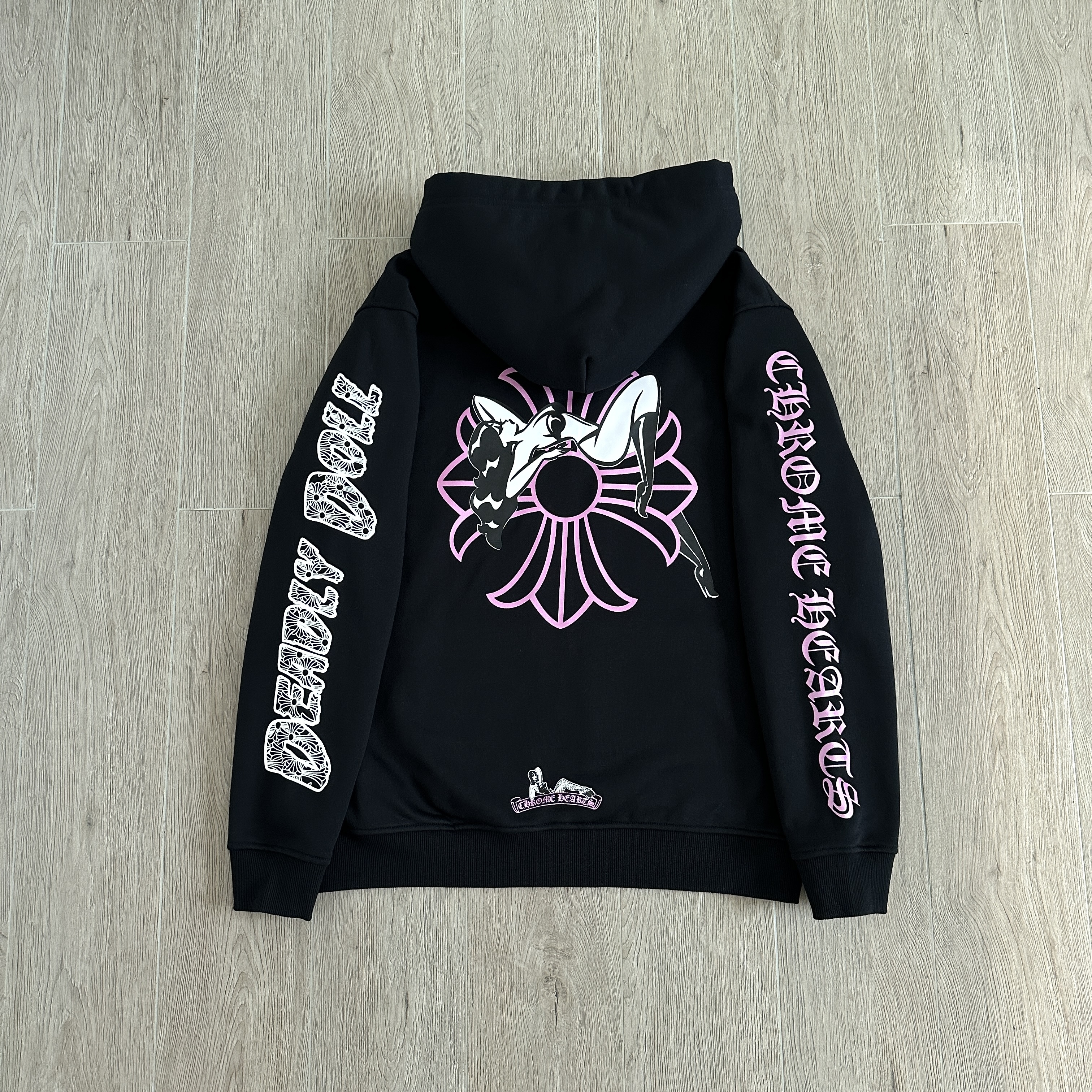 Chrome Hearts Deadly Doll 克罗心联名舞女抓绒拉链连帽卫衣 连帽衫 花臂 长袖 外套 黑色