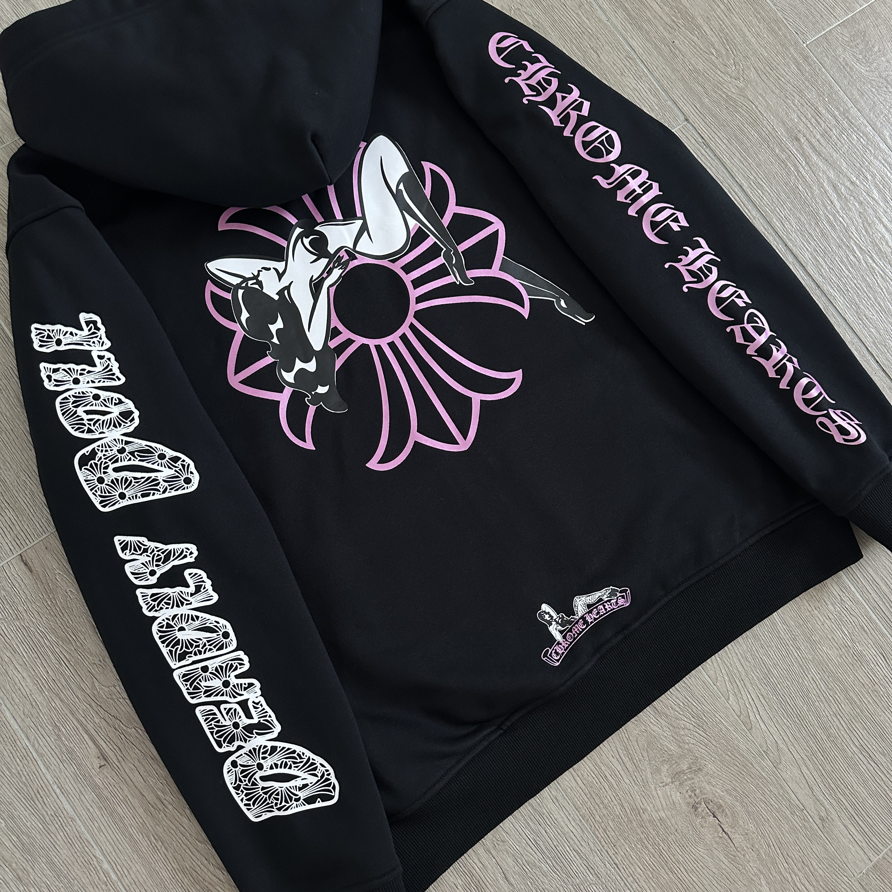 Chrome Hearts Deadly Doll 克罗心联名舞女抓绒拉链连帽卫衣 连帽衫 花臂 长袖 外套 黑色