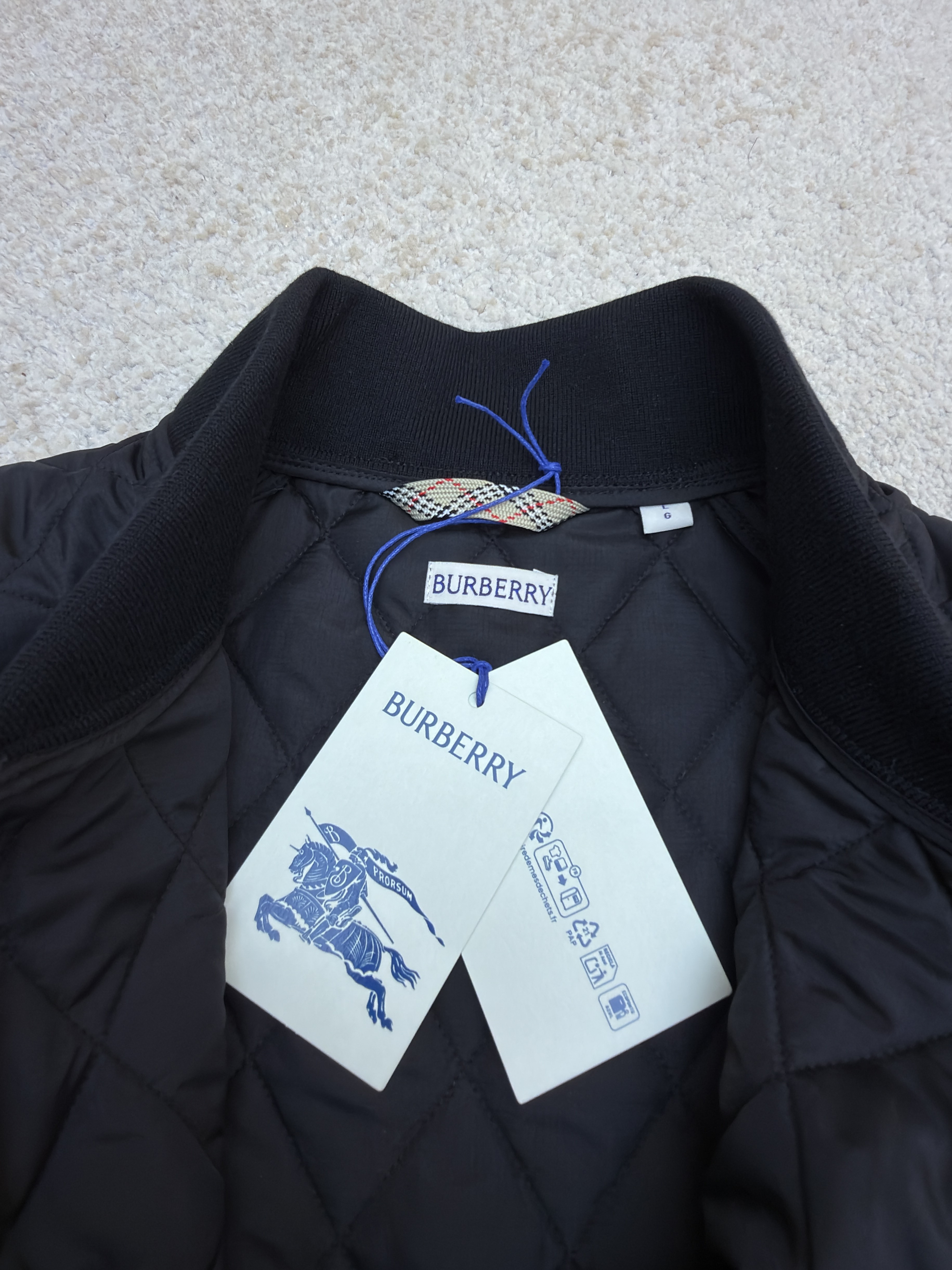 Burberry 巴宝莉 格纹绗缝夹克式棉服 外套 长袖 秋冬 保暖 黑色 藏蓝色 C0