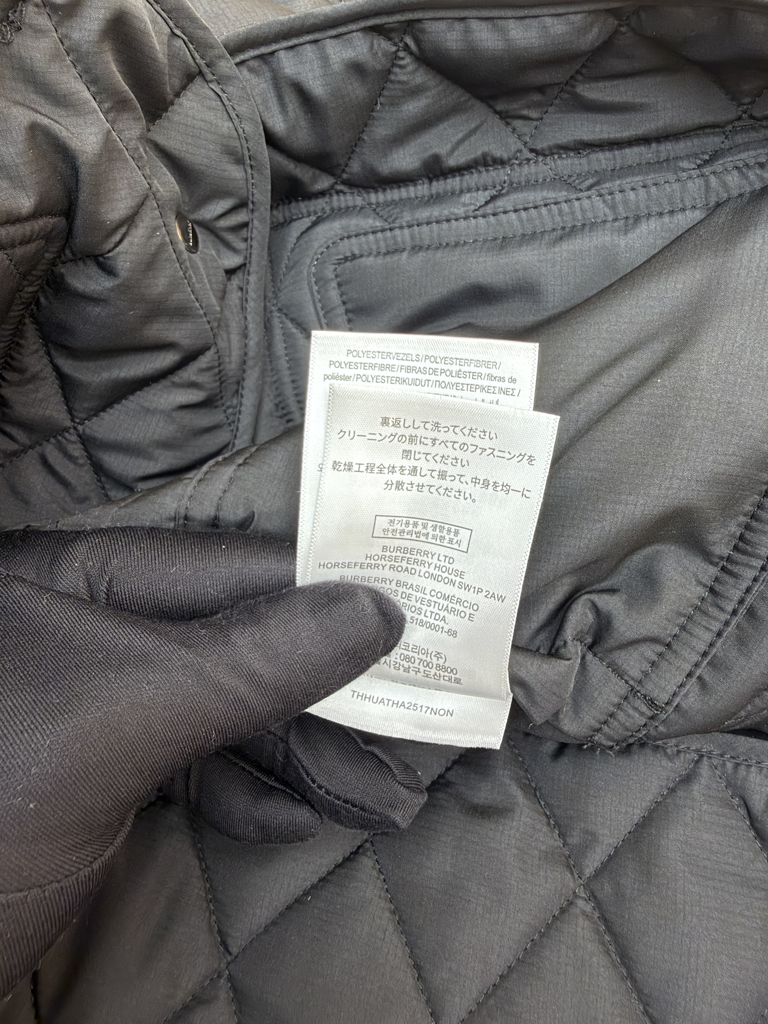 Burberry 巴宝莉 格纹绗缝夹克式棉服 外套 长袖 秋冬 保暖 黑色 藏蓝色 C0