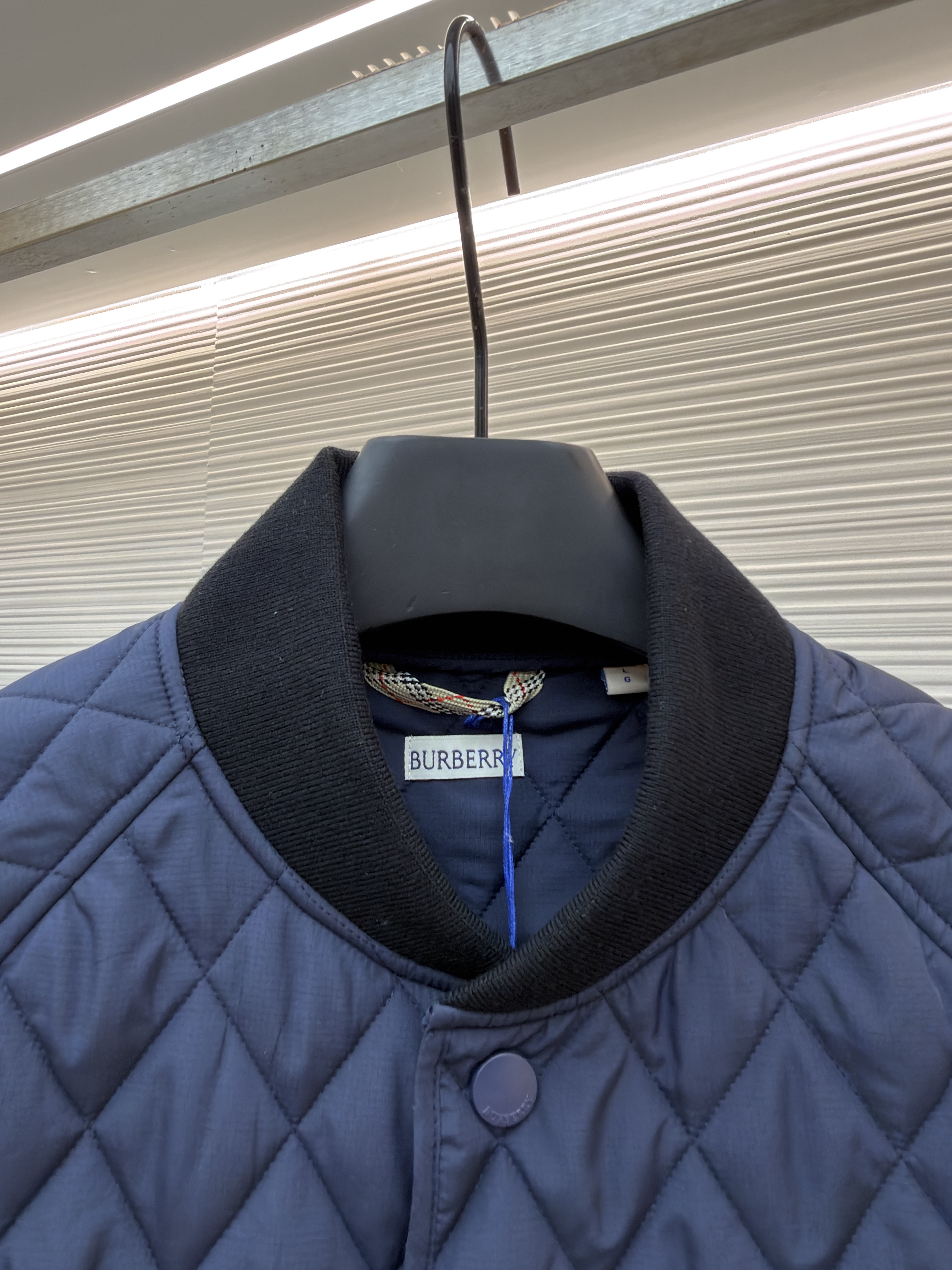 Burberry 巴宝莉 格纹绗缝夹克式棉服 外套 长袖 秋冬 保暖 黑色 藏蓝色 C0
