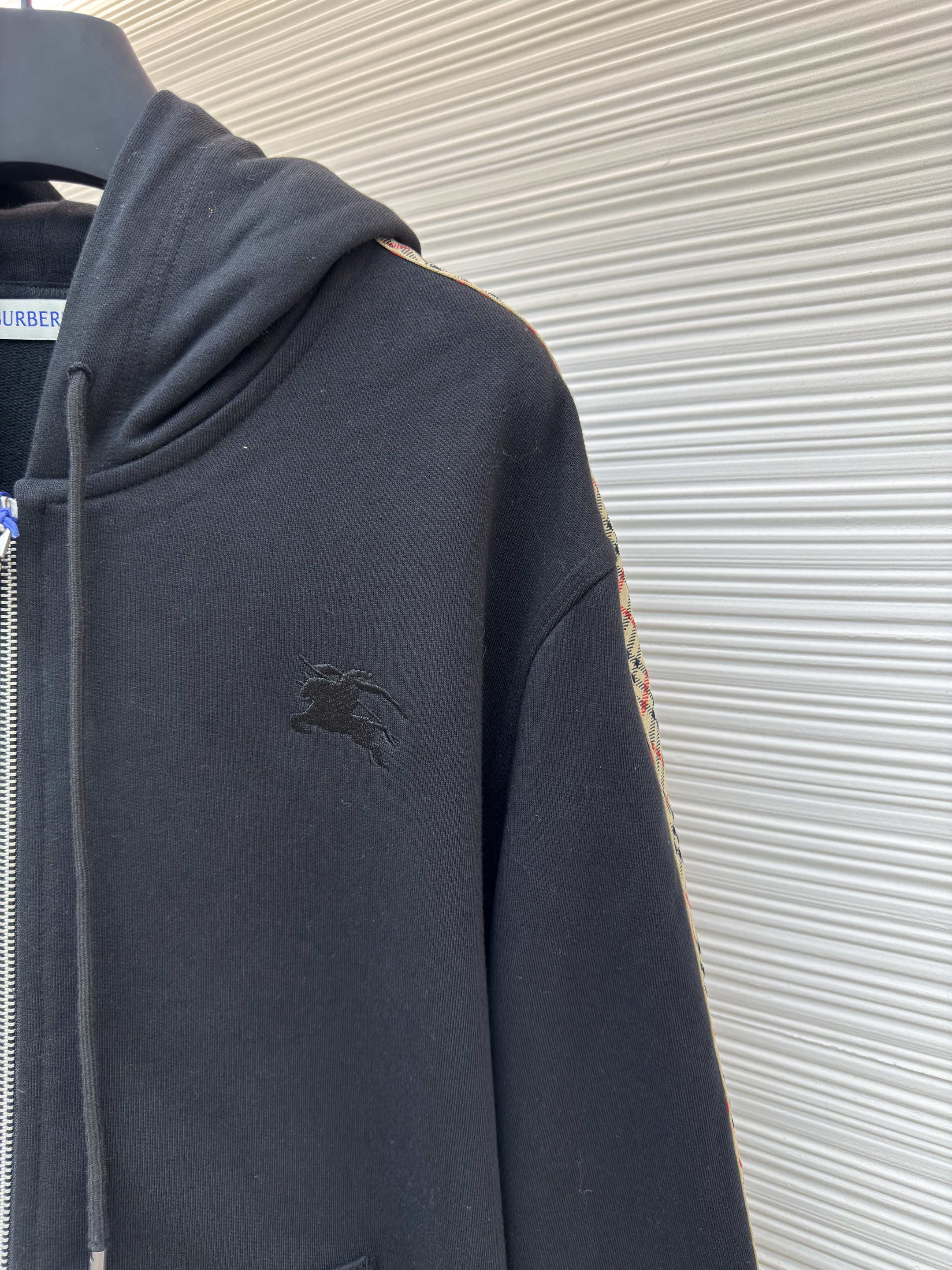 Burberry 巴宝莉 织带饰边拉链连帽卫衣 连帽衫 外套 长袖 秋冬 灰色 黑色 B0
