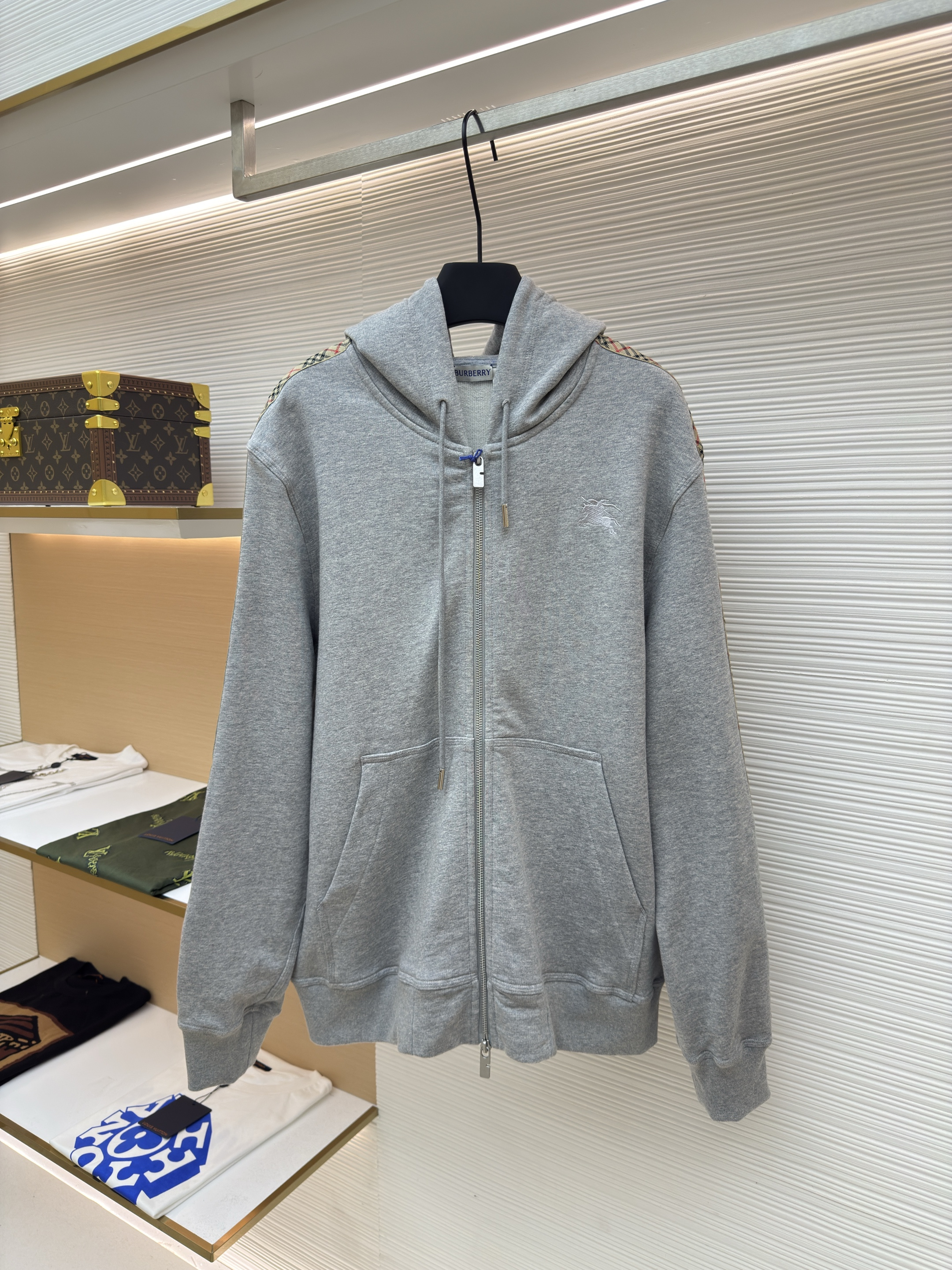 Burberry 巴宝莉 织带饰边拉链连帽卫衣 连帽衫 外套 长袖 秋冬 灰色 黑色 B0