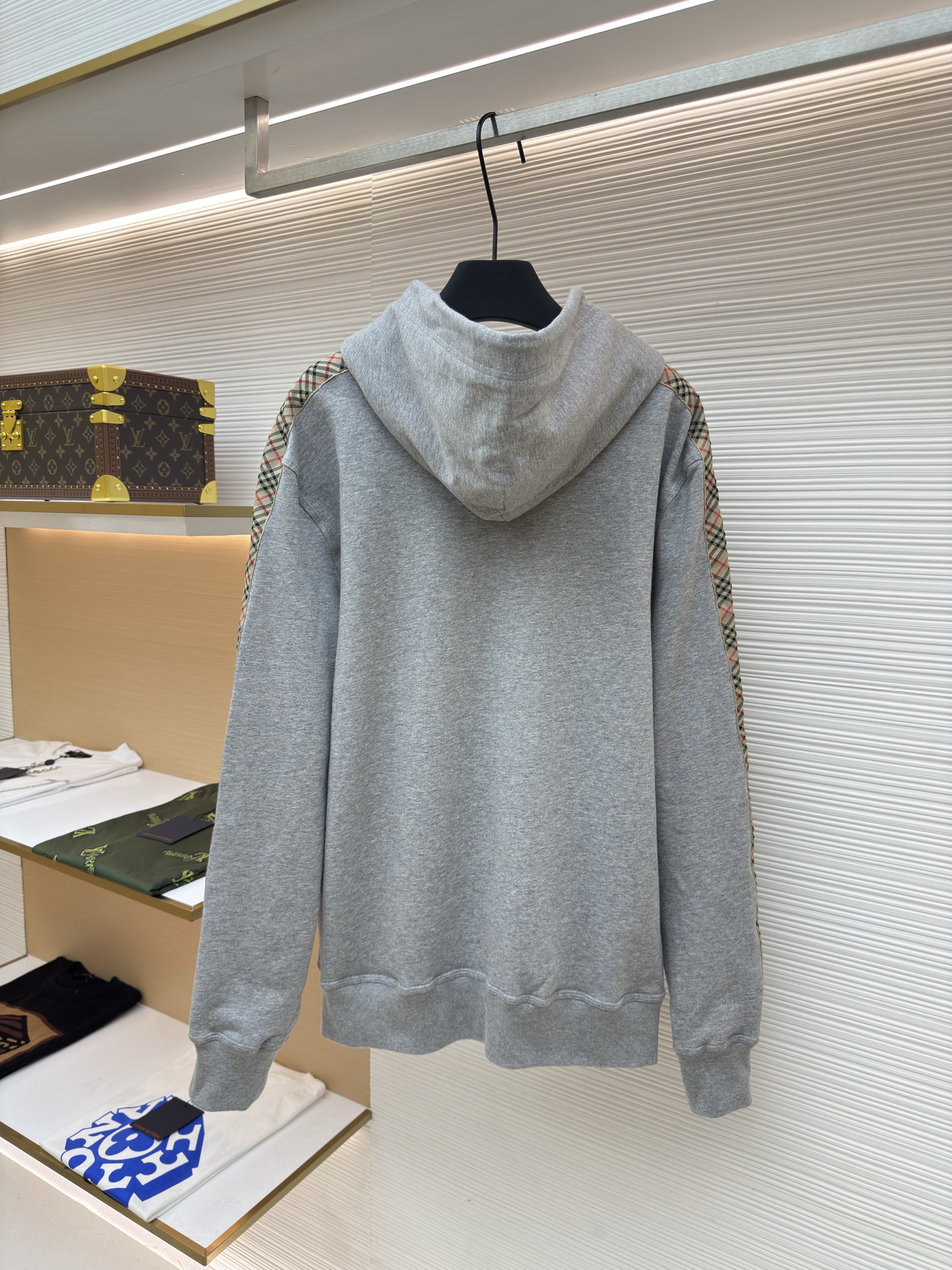 Burberry 巴宝莉 织带饰边拉链连帽卫衣 连帽衫 外套 长袖 秋冬 灰色 黑色 B0