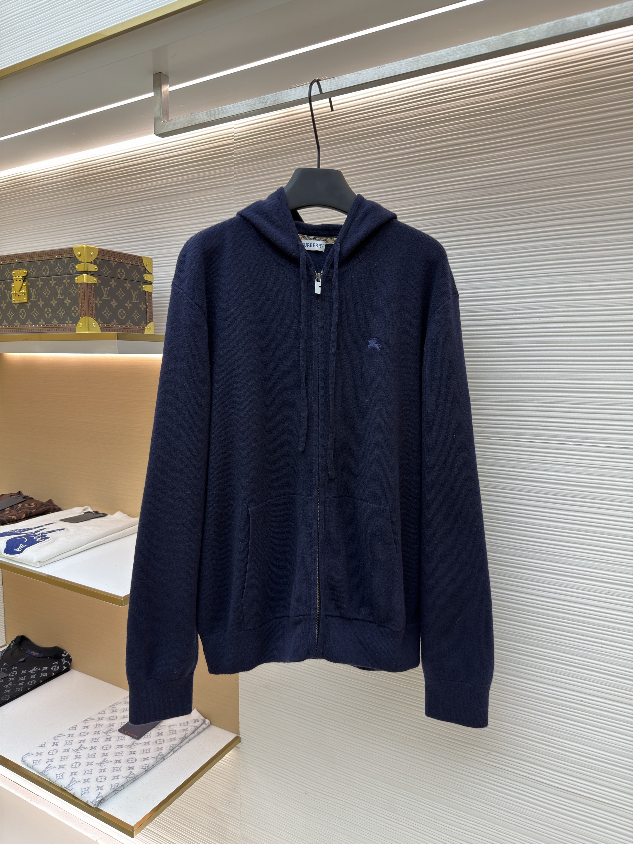 Burberry 巴宝莉 刺绣针织拉链连帽开衫 外套 针织衫 长袖 秋冬 灰色 藏蓝色 黑色 C0