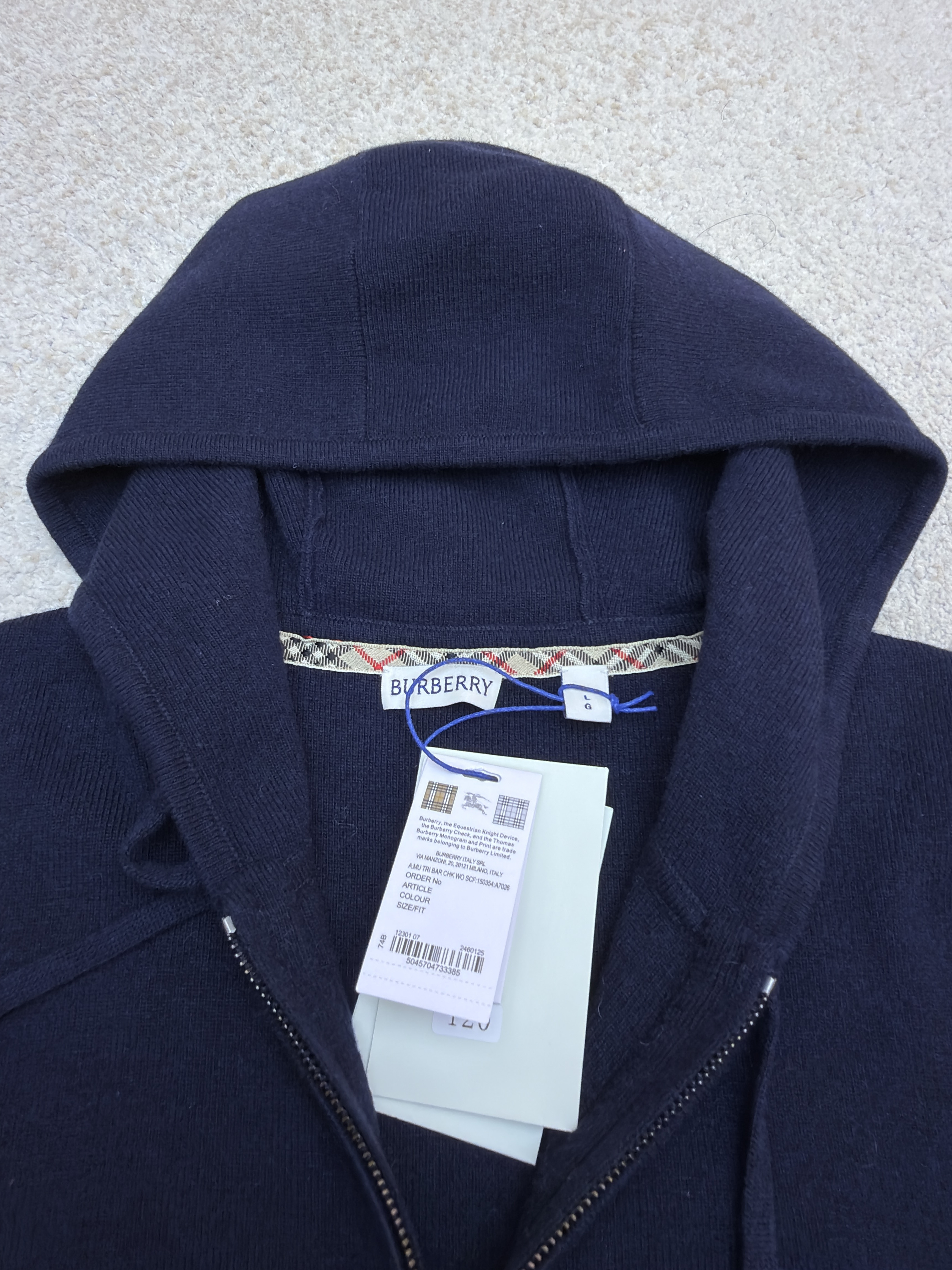 Burberry 巴宝莉 刺绣针织拉链连帽开衫 外套 针织衫 长袖 秋冬 灰色 藏蓝色 黑色 C0